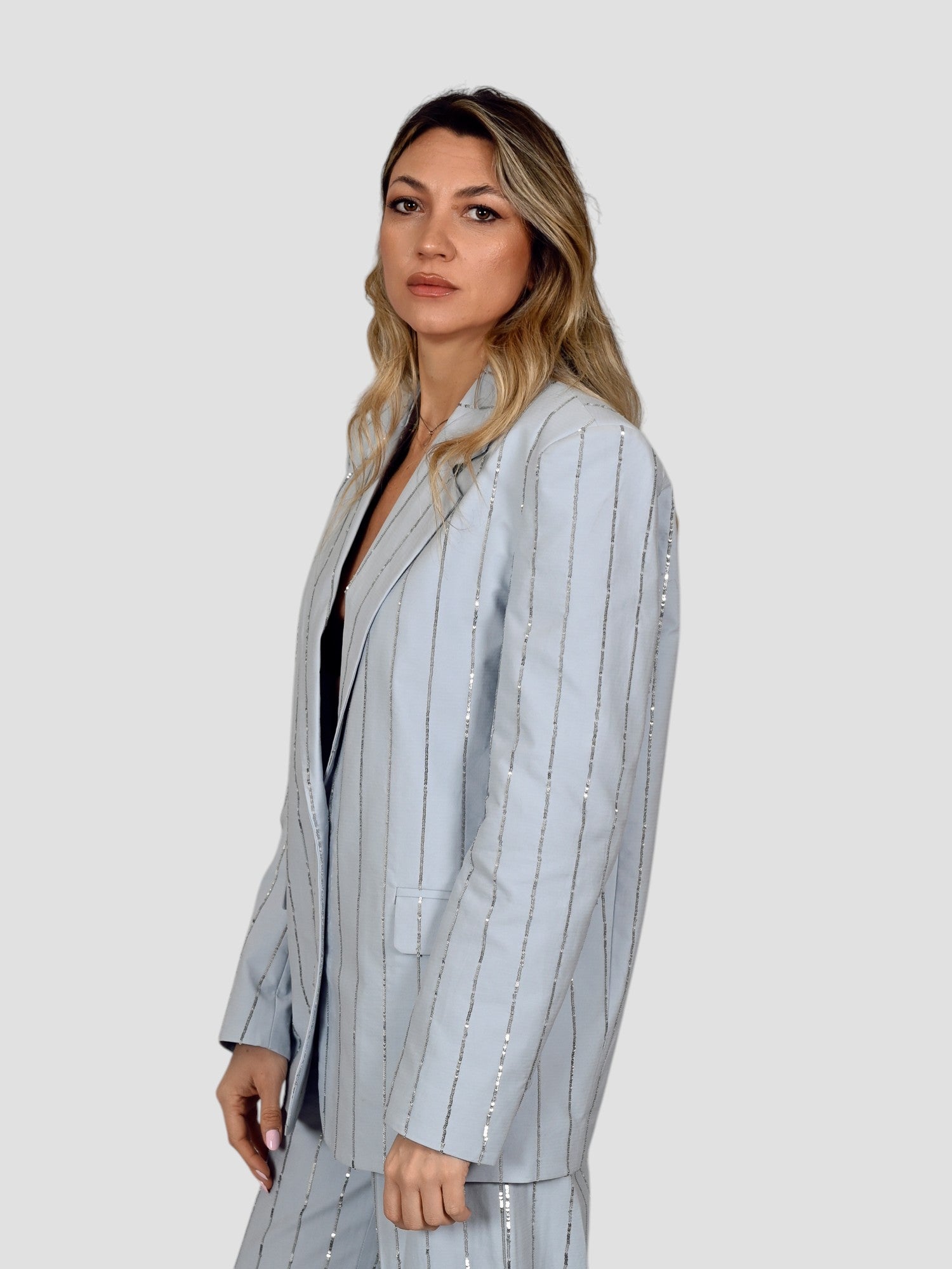 Blazer sartoriale J058 T006 ricamo paillettes J058-T006 CELESTE ISABELLE BLANCHE PARIS