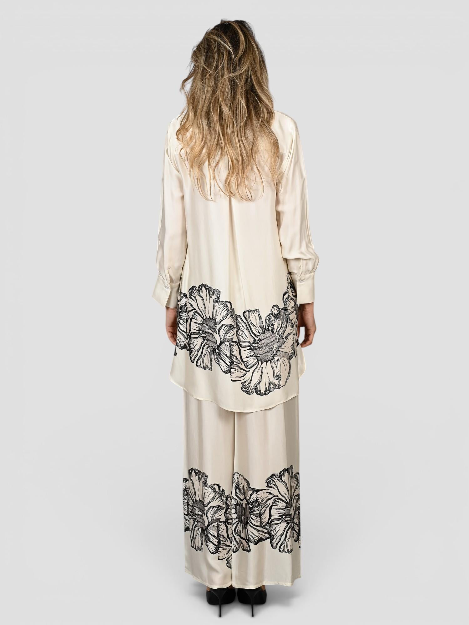 Pantalone raso WW31807 stampa floreale WW31807 PANNA WHITE WISE