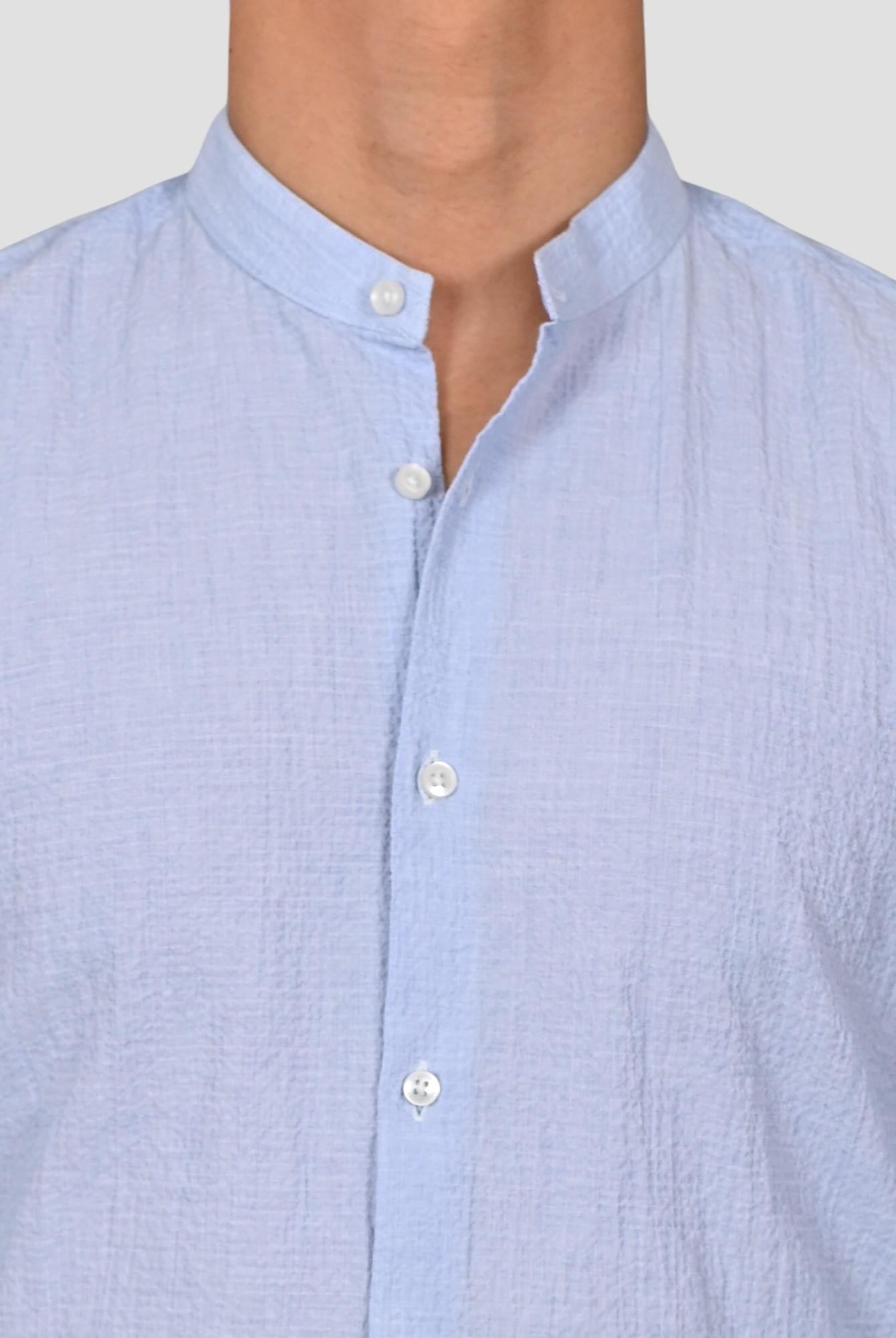 Camicia coreana ZF24 8163 seersucker celeste ZF248163 001 MARCUS