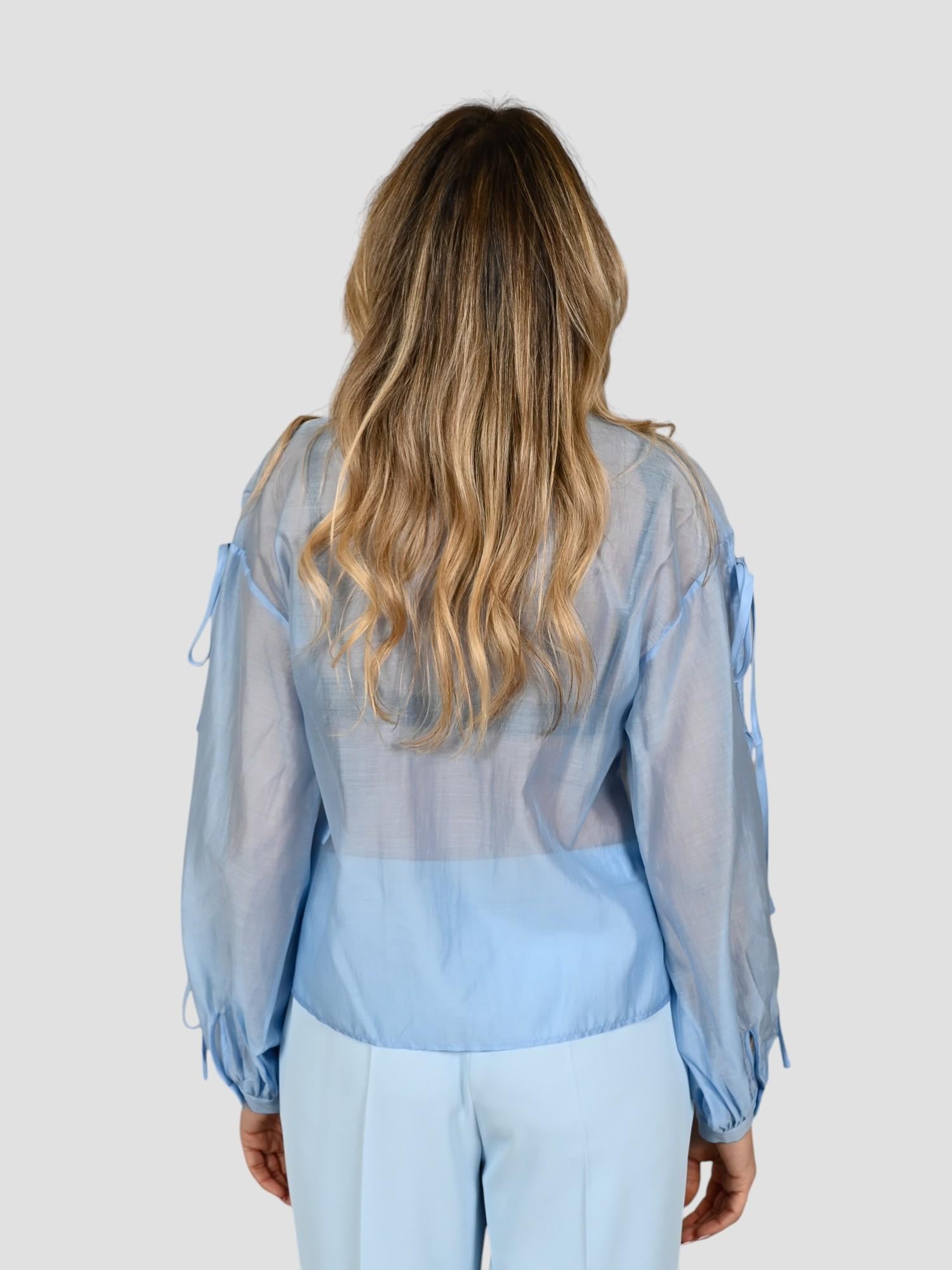 Camicia mussola WW31713 azzurra con fiocchetti WW31713 CELESTE WHITE WISE