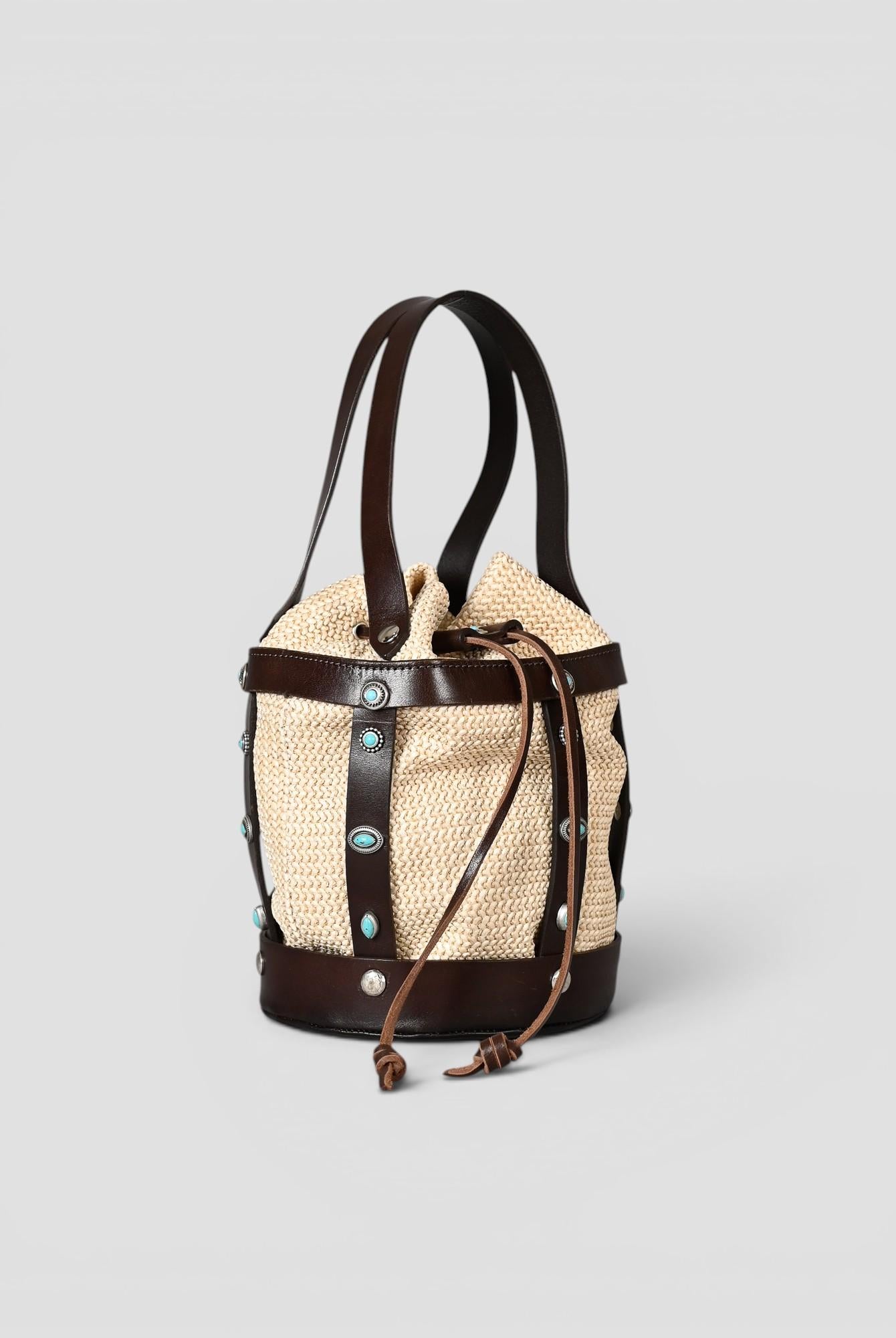Bucket bag in pelle e rafia artigianale CESTINO RAFIA ALBERTO LUTI