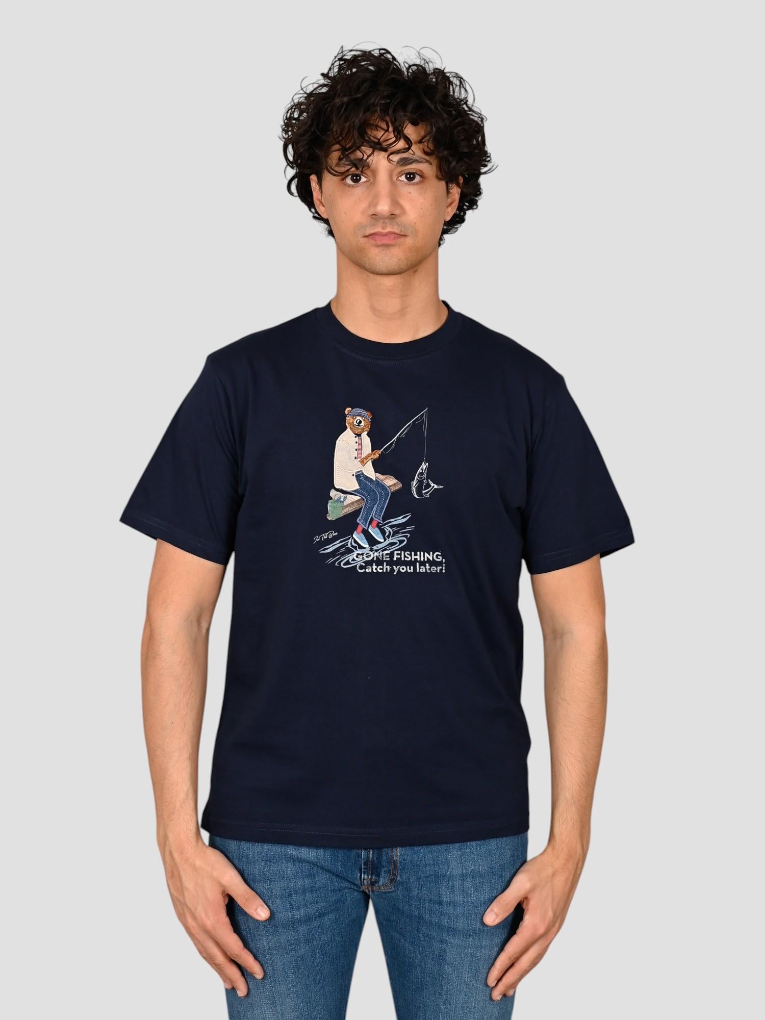T-shirt blu navy MR. BOX GONE FISHING SS260012 BLUE NAVY INTHEBOX