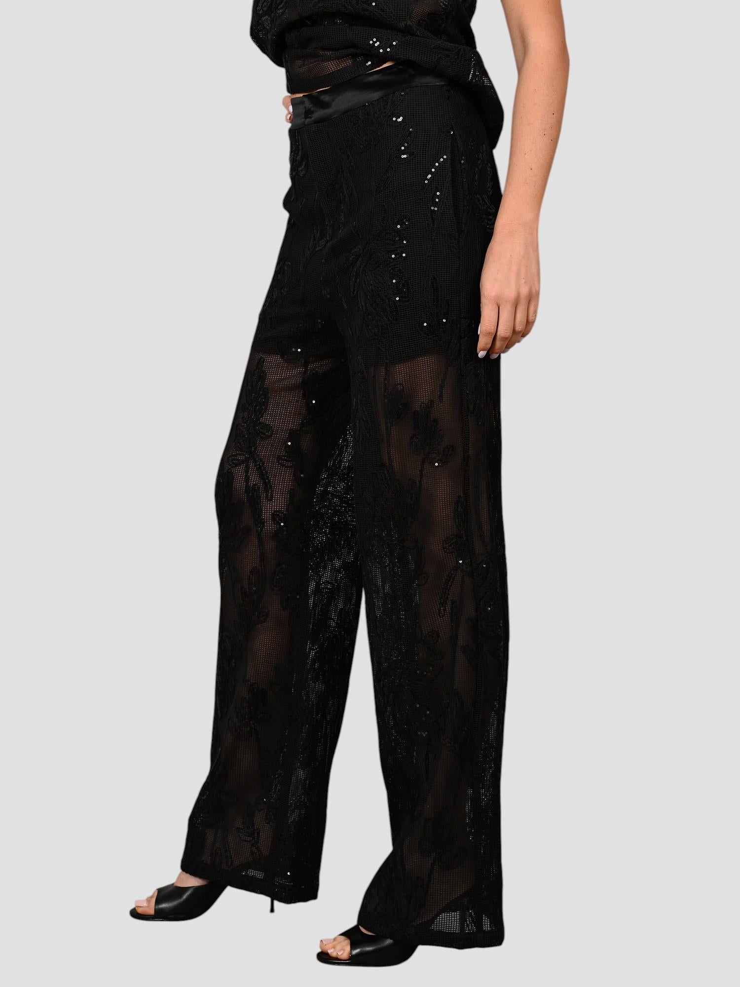 Pantalone nero P161 T016 ricamato paillettes P161-T016 NERO ISABELLE BLANCHE PARIS
