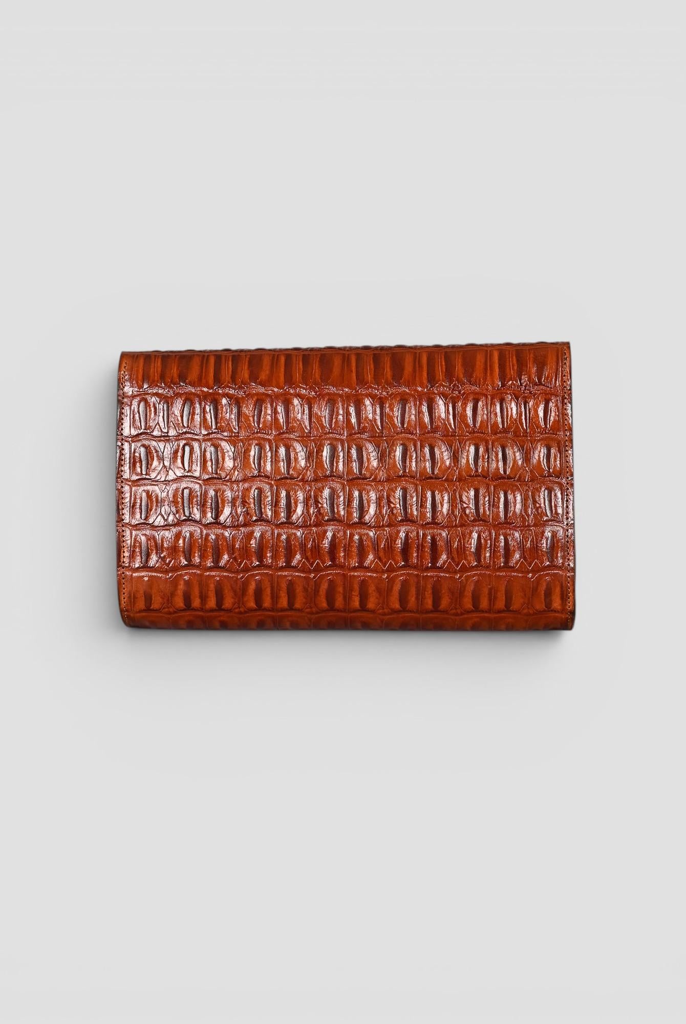 Clutch artigianale in pelle stampa cocco cognac POCHETTE COGNAC ALBERTO LUTI