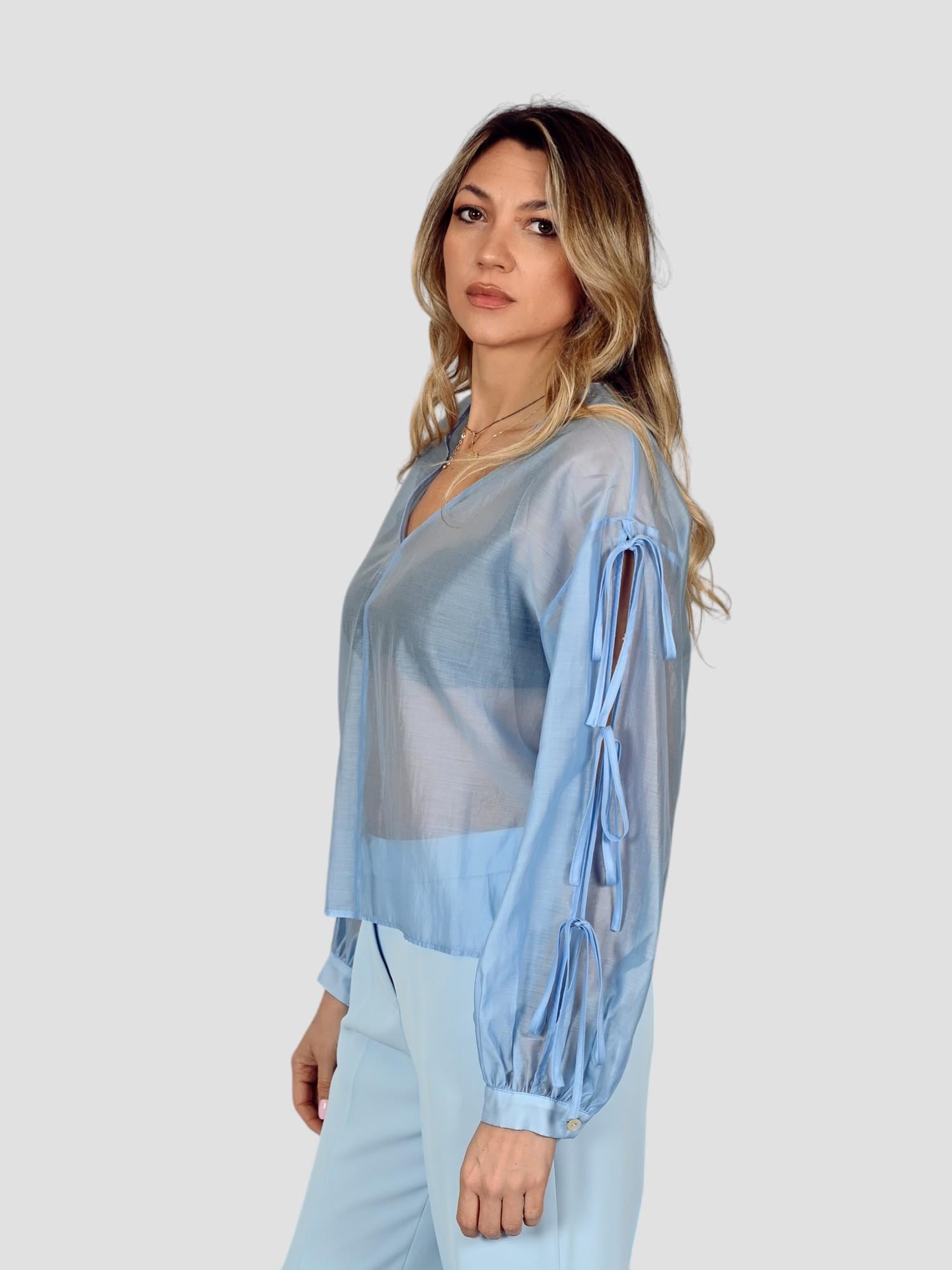Camicia mussola WW31713 azzurra con fiocchetti WW31713 CELESTE WHITE WISE