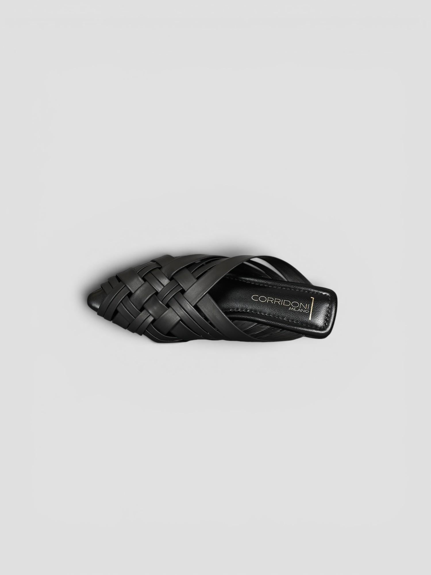 Mule pelle 8565 BLACK intrecciata fascia larga 8565 BLACK CORRIDONI MILANO