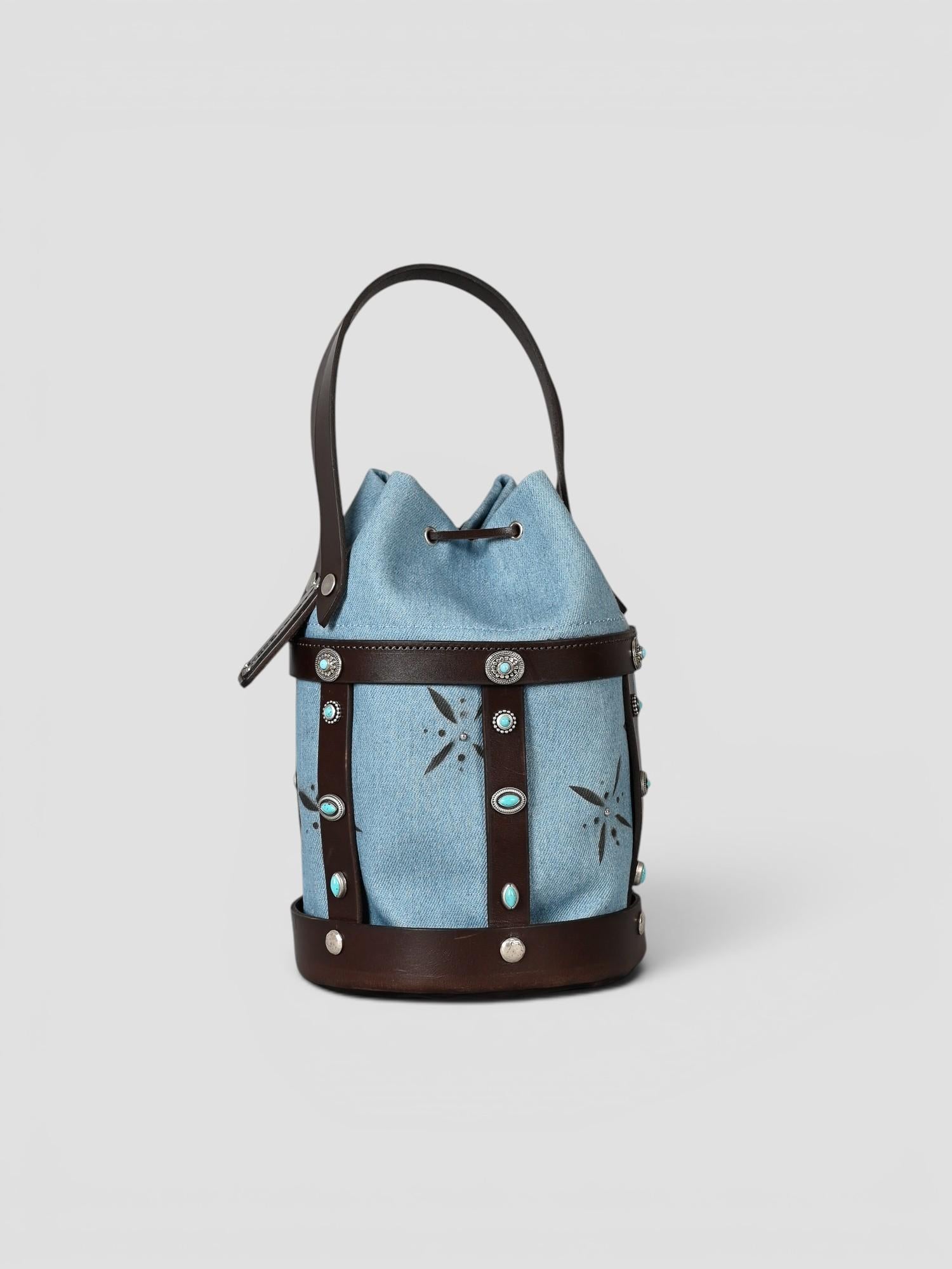 Bucket bag in pelle e denim artigianale CESTINO DENIM ALBERTO LUTI