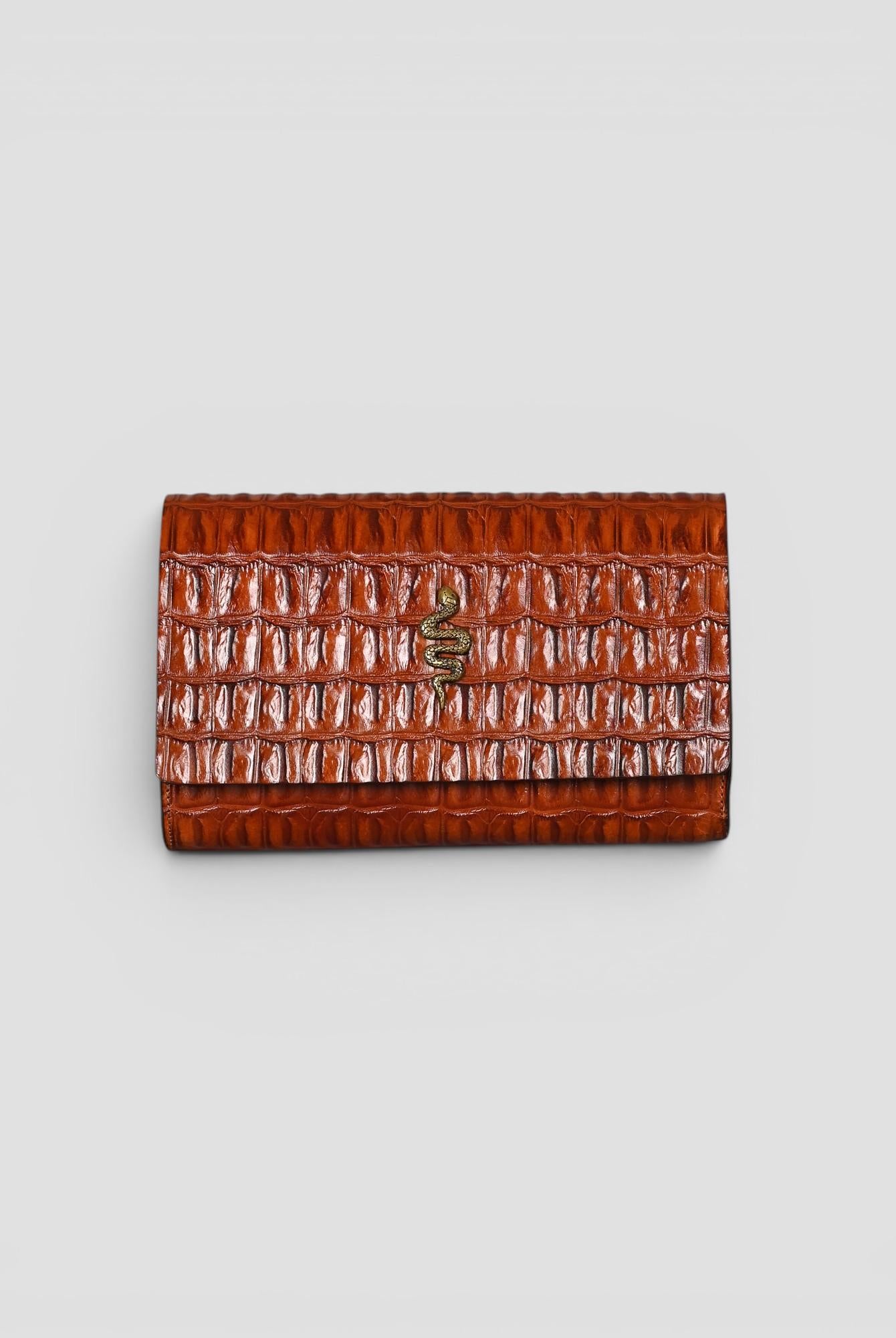 Clutch artigianale in pelle stampa cocco cognac POCHETTE COGNAC ALBERTO LUTI