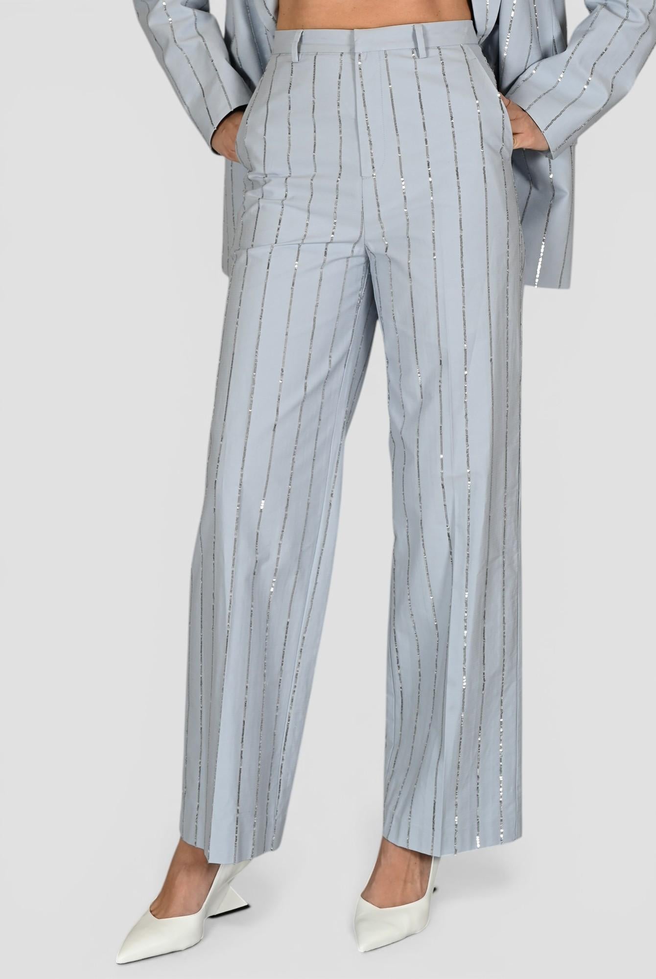 Pantalone sartoriale P062 T006 ricamo paillettes P062-T006 CELESTE ISABELLE BLANCHE PARIS