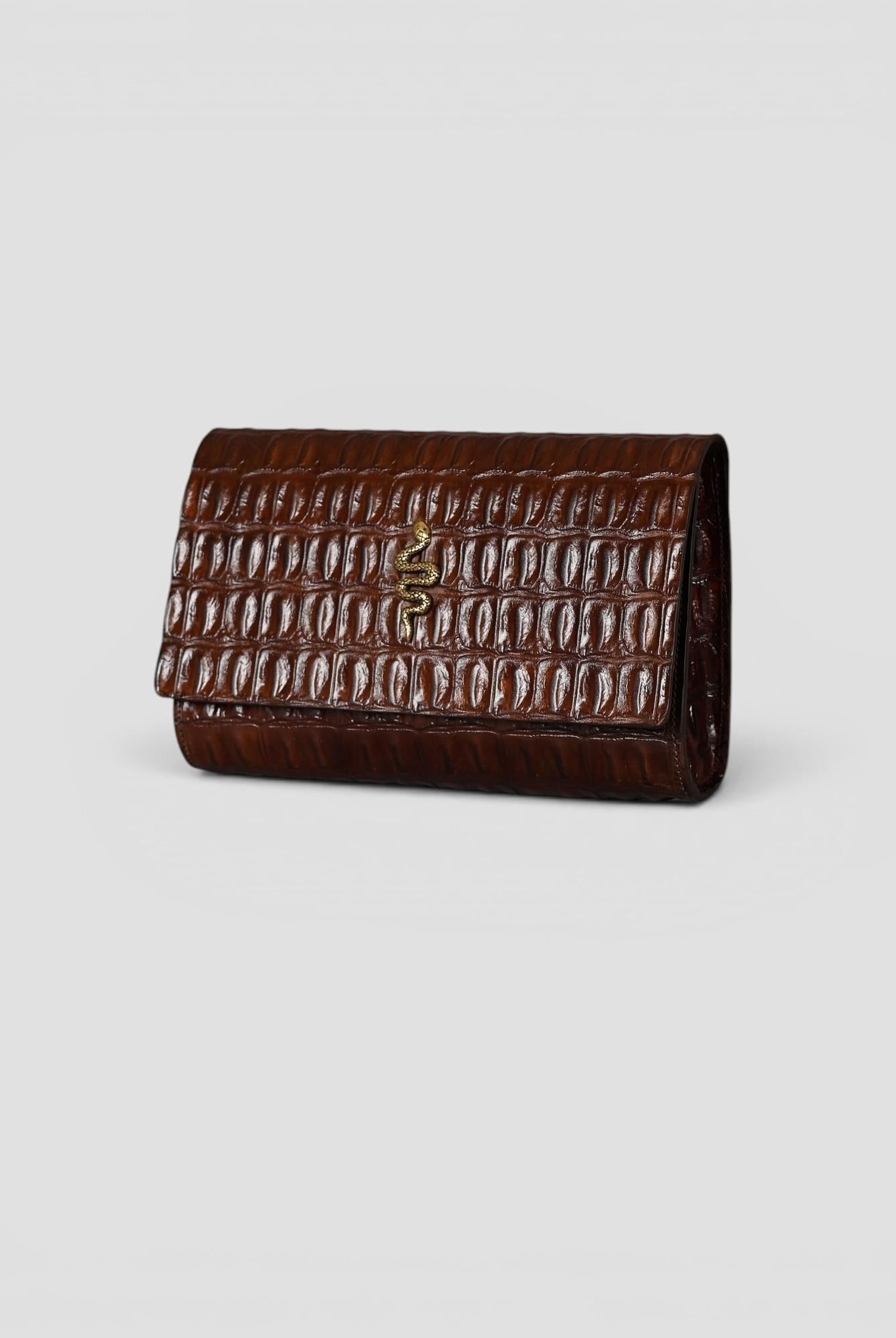 Clutch artigianale in pelle stampa cocco moro POCHETTE COCCO ALBERTO LUTI