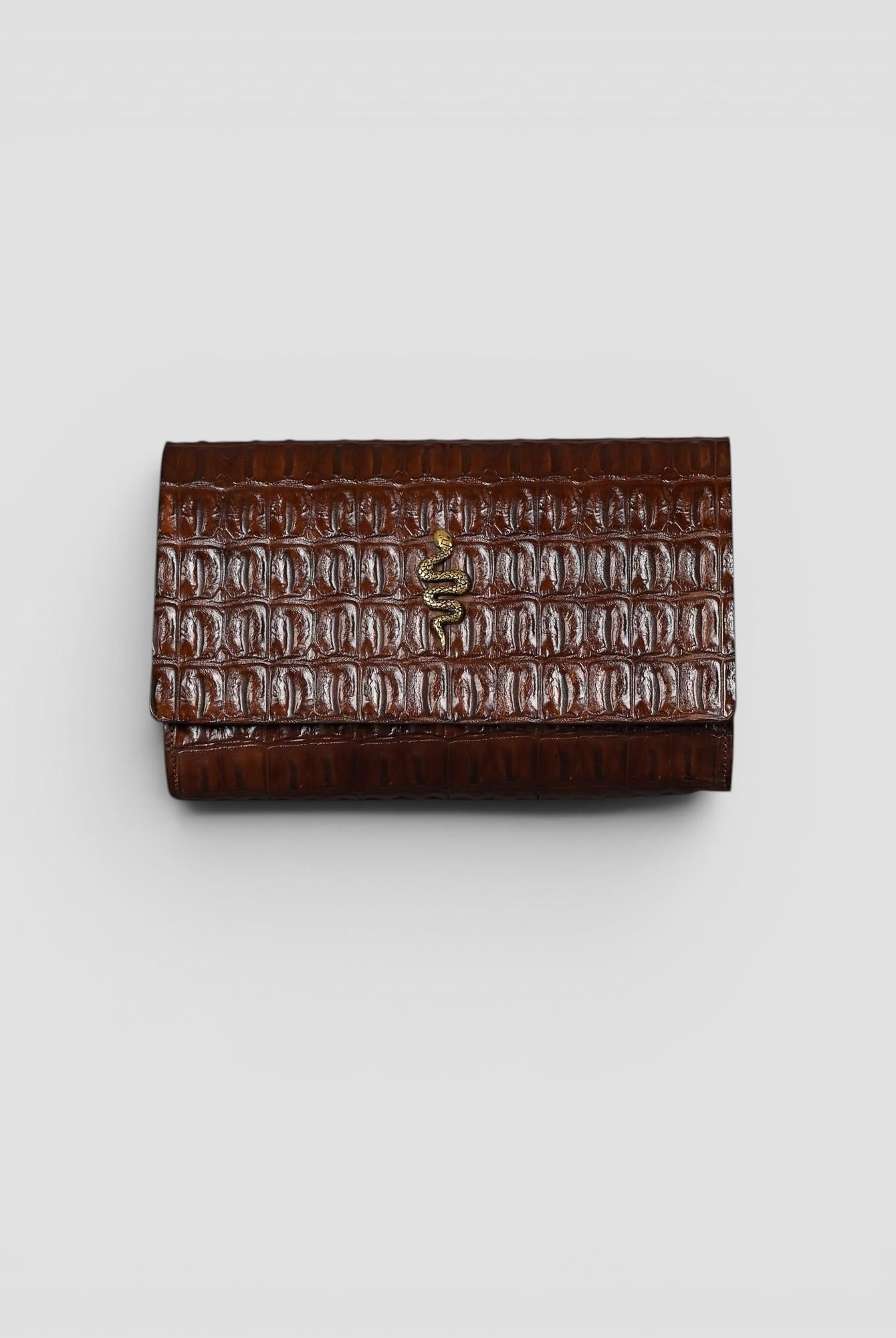 Clutch artigianale in pelle stampa cocco moro POCHETTE COCCO ALBERTO LUTI