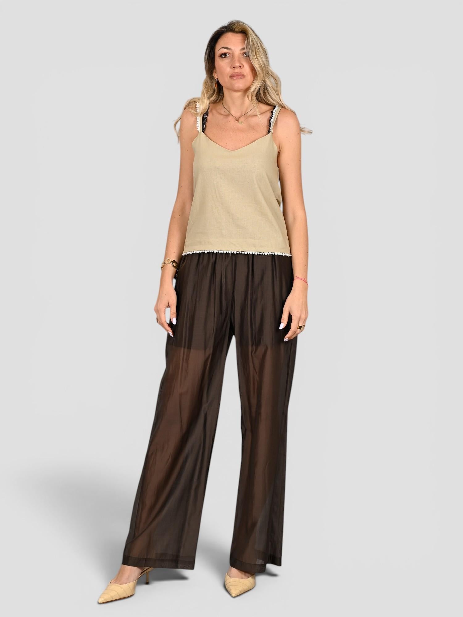 Pantalone marrone WW31821 mussola WW31821 MARRONE WHITE WISE