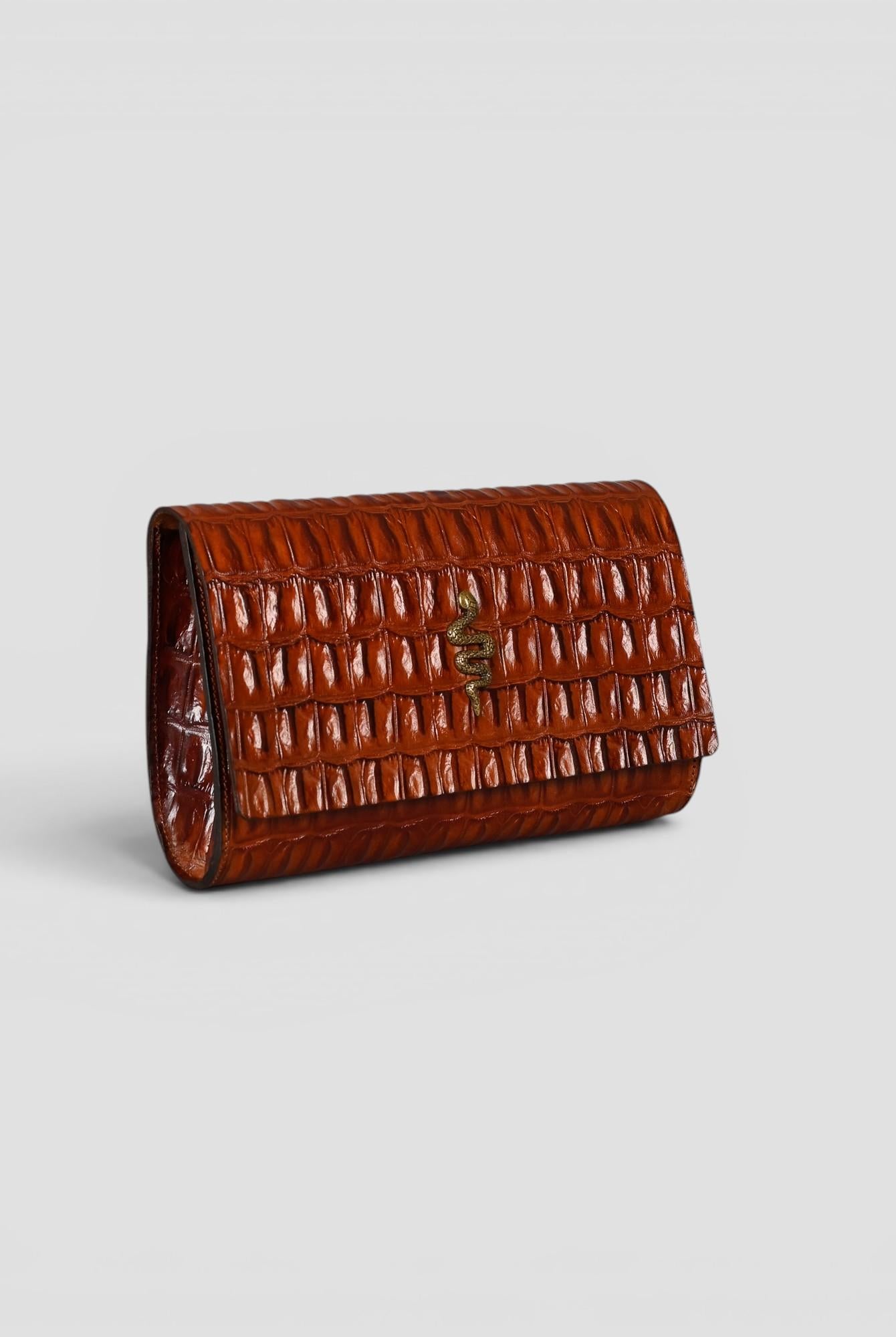 Clutch artigianale in pelle stampa cocco cognac POCHETTE COGNAC ALBERTO LUTI