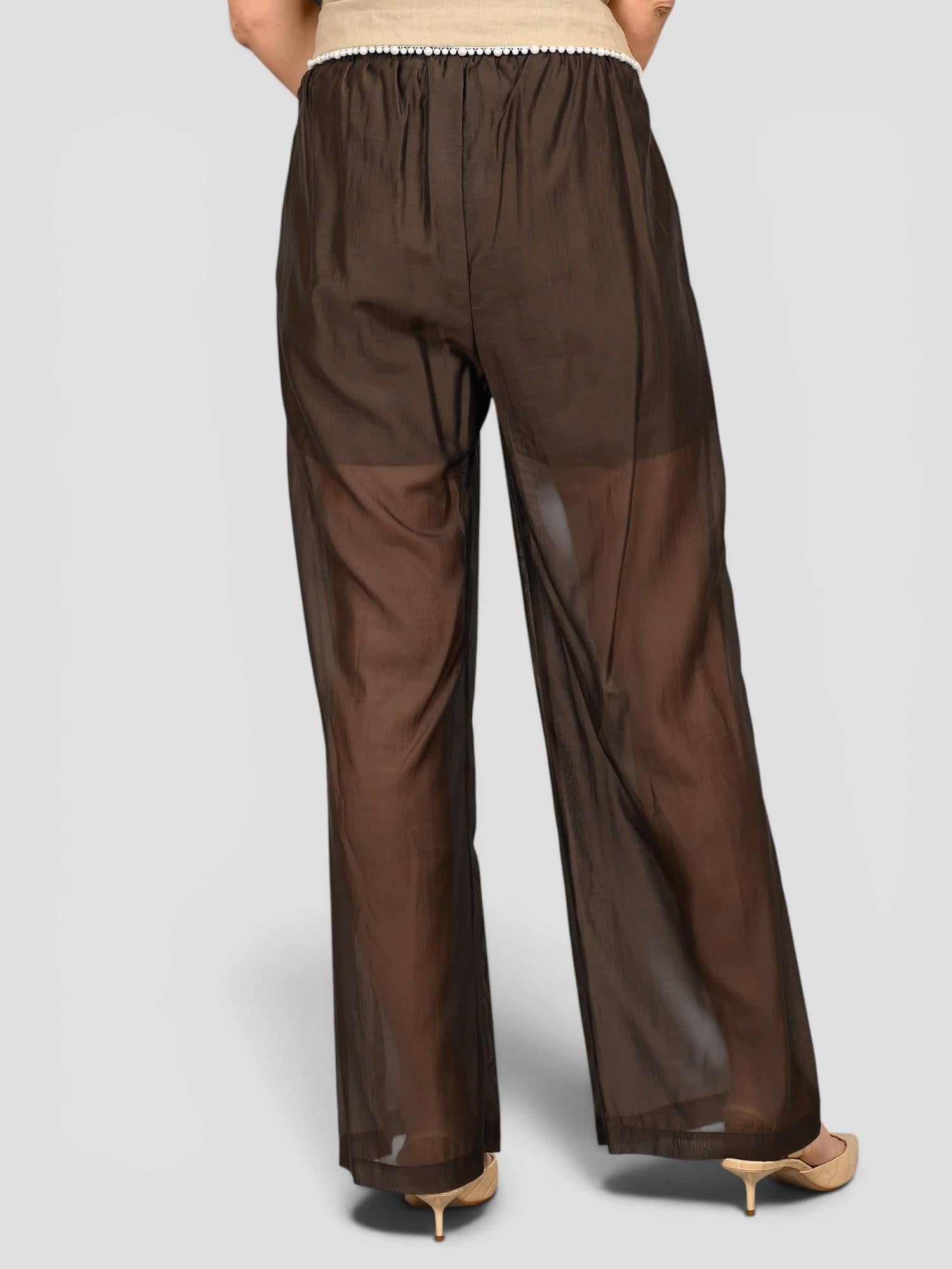 Pantalone marrone WW31821 mussola WW31821 MARRONE WHITE WISE