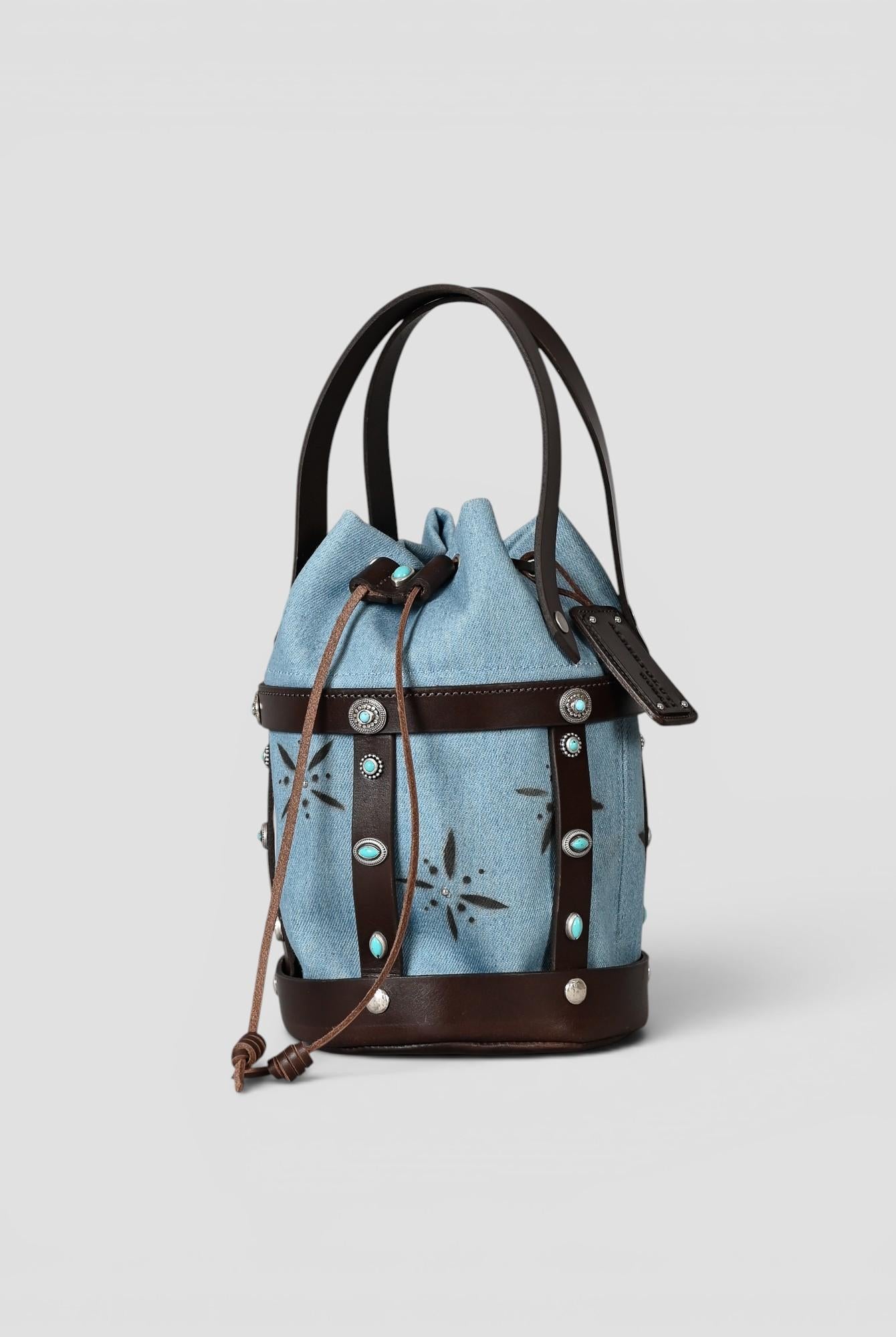 Bucket bag in pelle e denim artigianale CESTINO DENIM ALBERTO LUTI