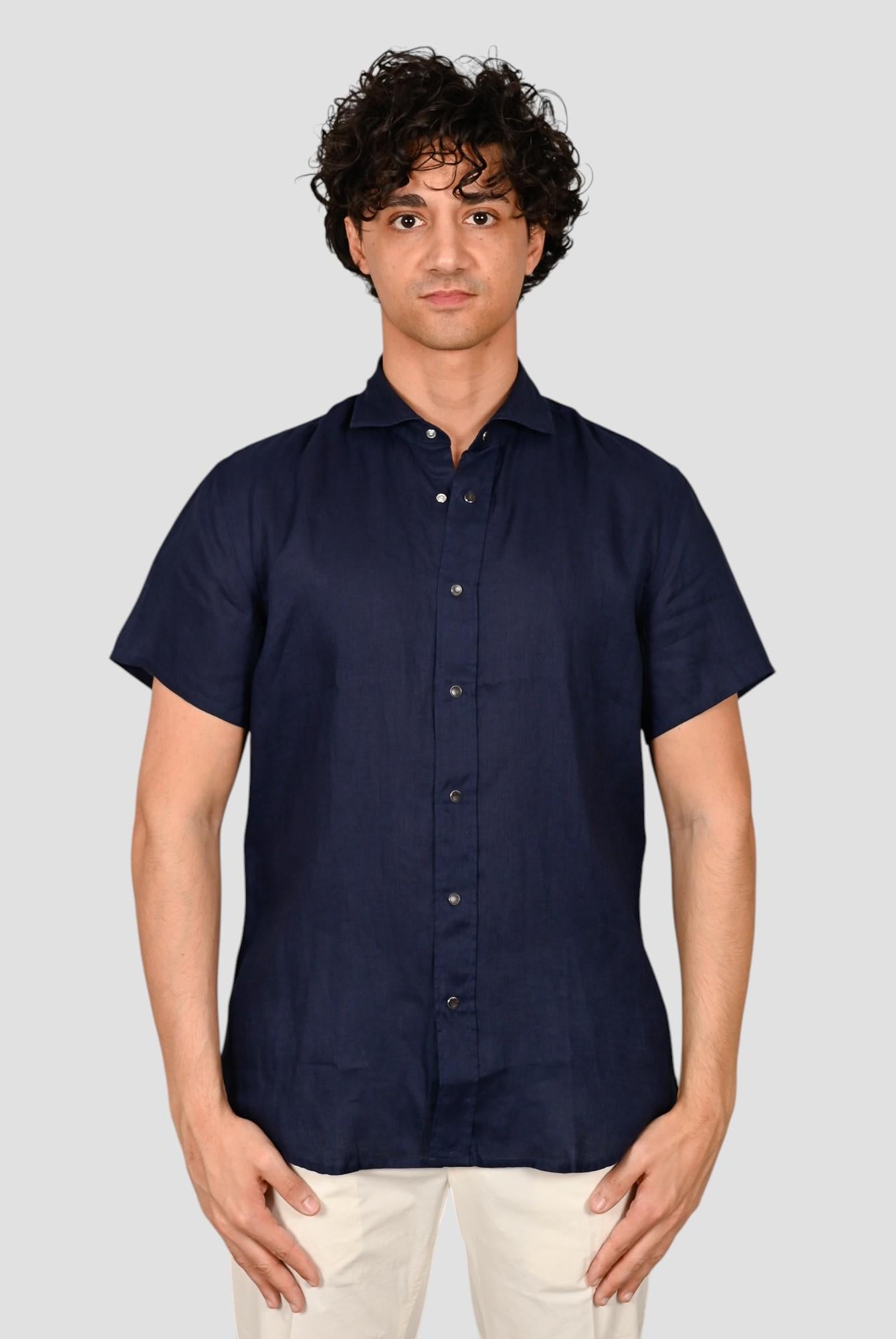 Camicia blu 16U4 8837 puro lino 16U48837 006 MARCUS