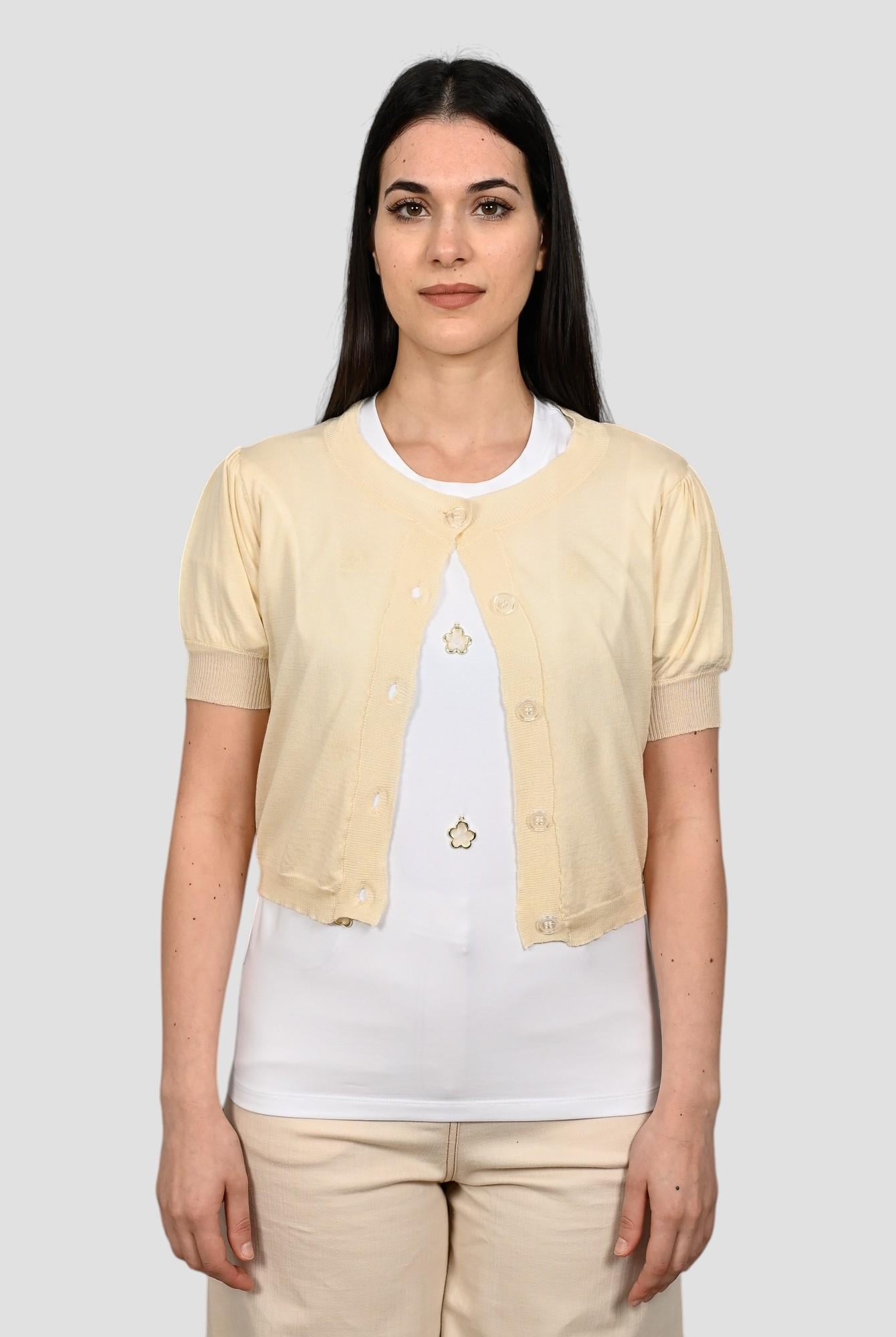 Cardigan corto WW31019 sabbia seta WW31019 SABBIA WHITE WISE