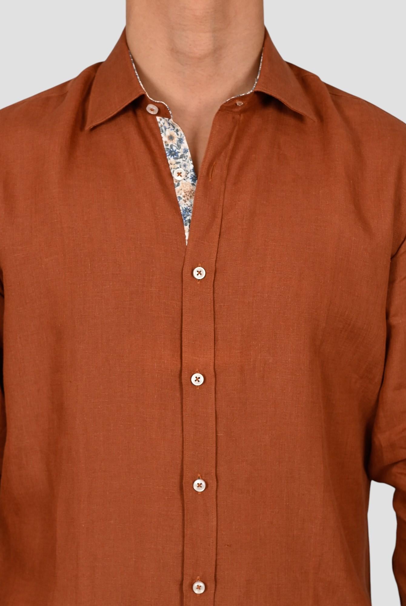 Camicia marrone TA64 4837 puro lino TA644837 MARRONE MARCUS