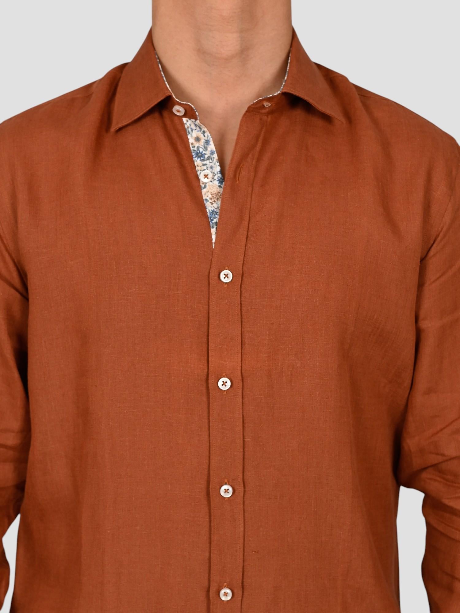 Camicia marrone TA64 4837 puro lino TA644837 MARRONE MARCUS