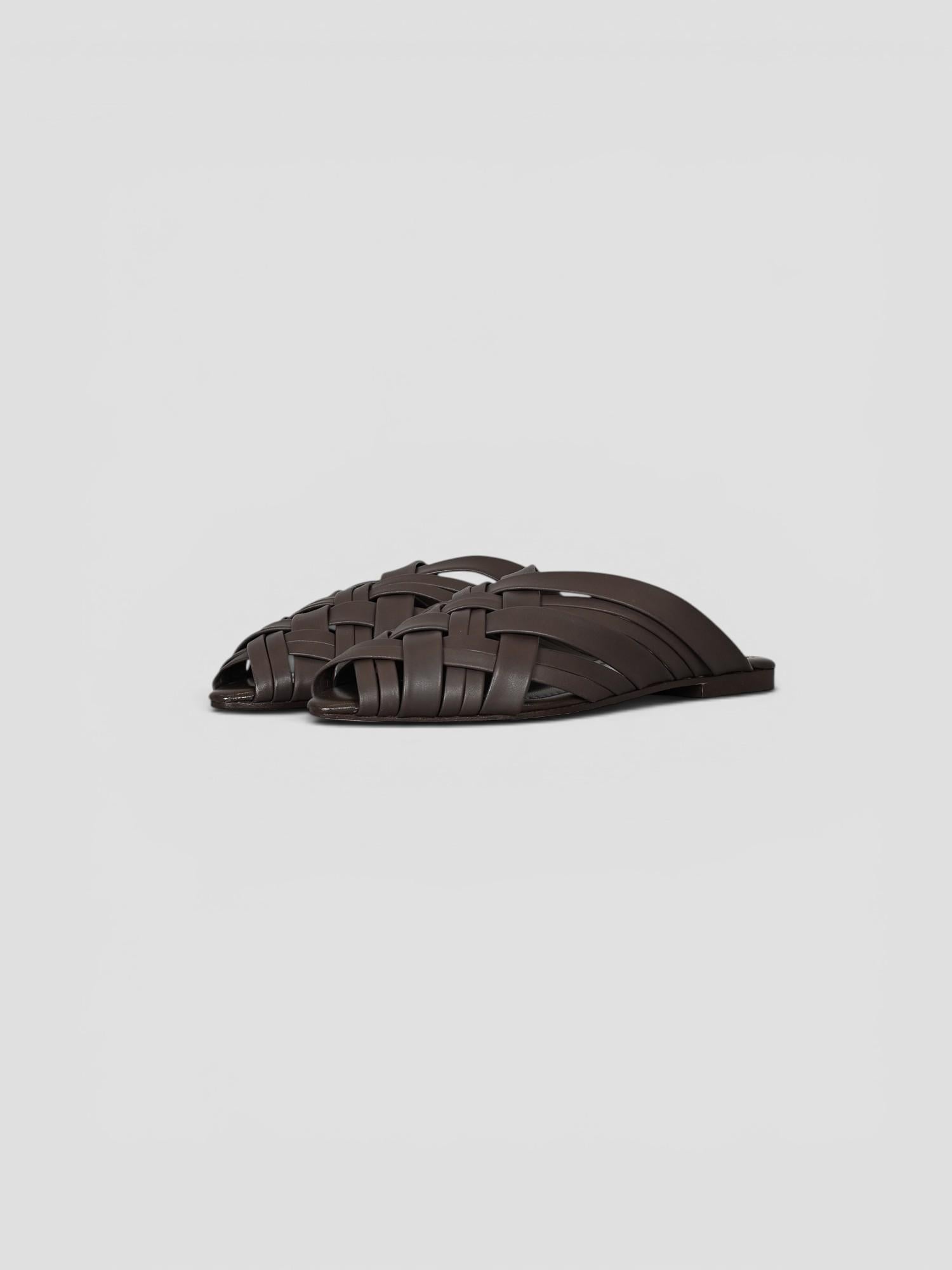 Mule pelle 8565 CHOCOLATE intrecciata fascia larga 8565 CHOCOLATE CORRIDONI MILANO