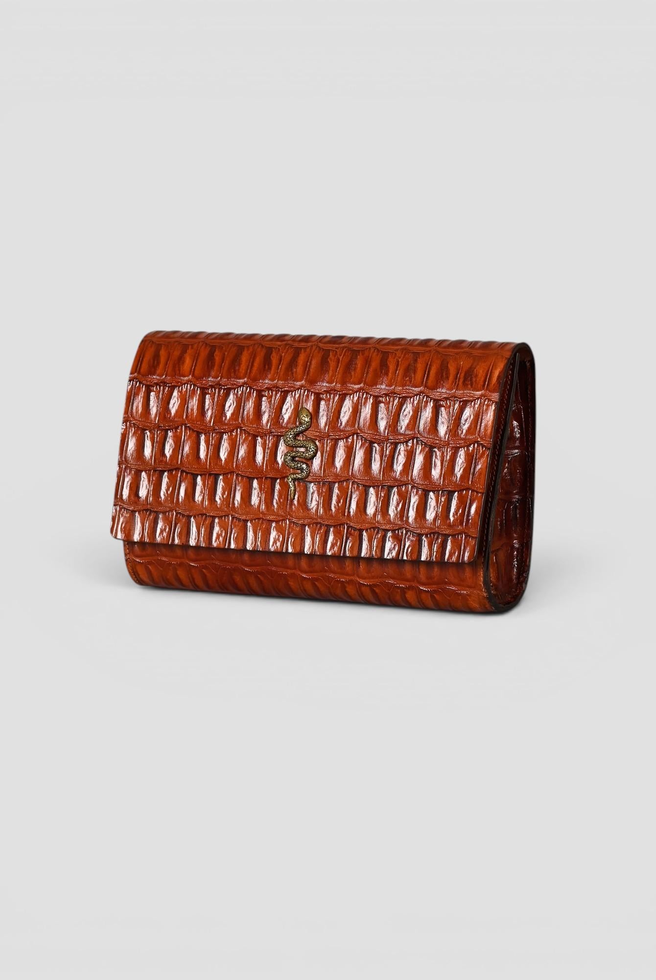 Clutch artigianale in pelle stampa cocco cognac POCHETTE COGNAC ALBERTO LUTI
