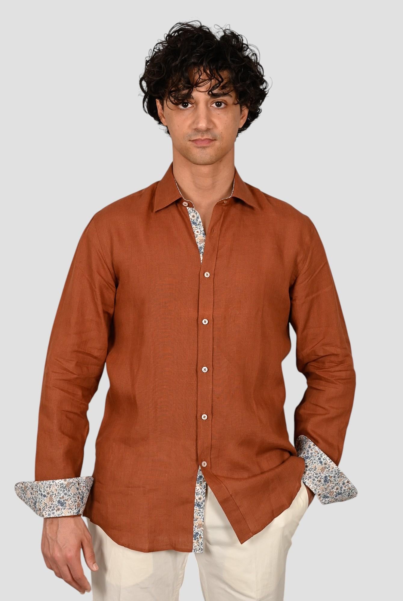 Camicia marrone TA64 4837 puro lino TA644837 MARRONE MARCUS