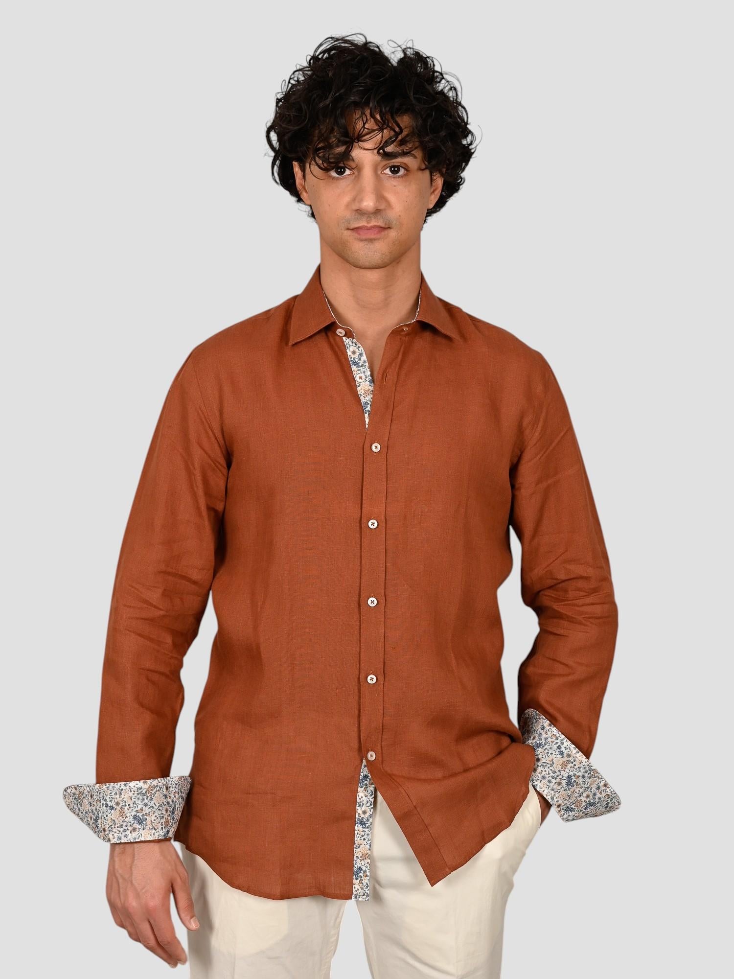Camicia marrone TA64 4837 puro lino TA644837 MARRONE MARCUS