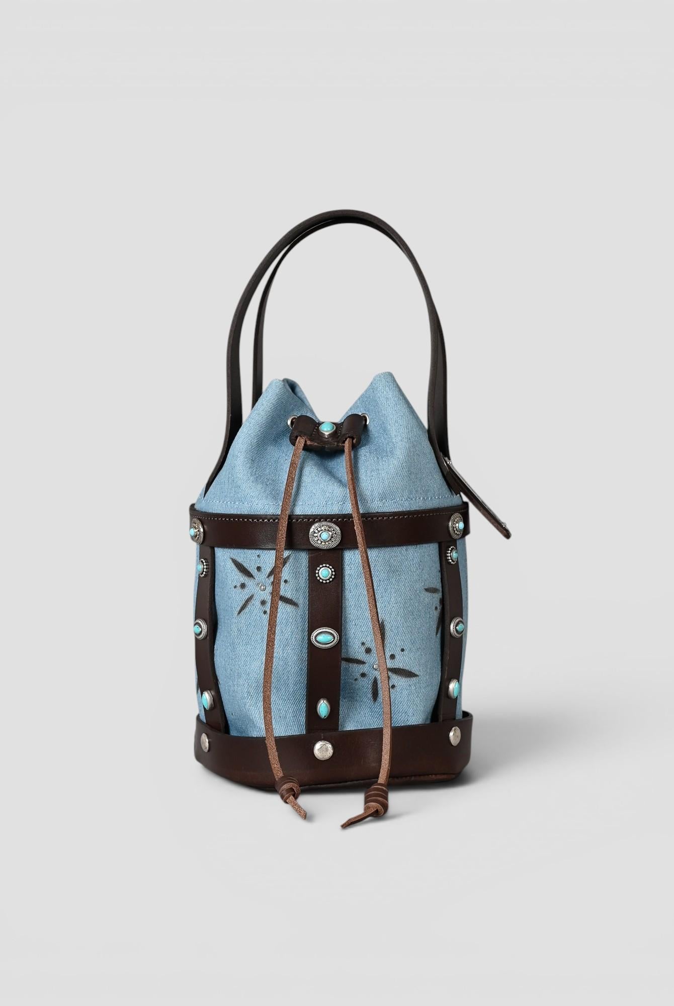 Bucket bag in pelle e denim artigianale CESTINO DENIM ALBERTO LUTI