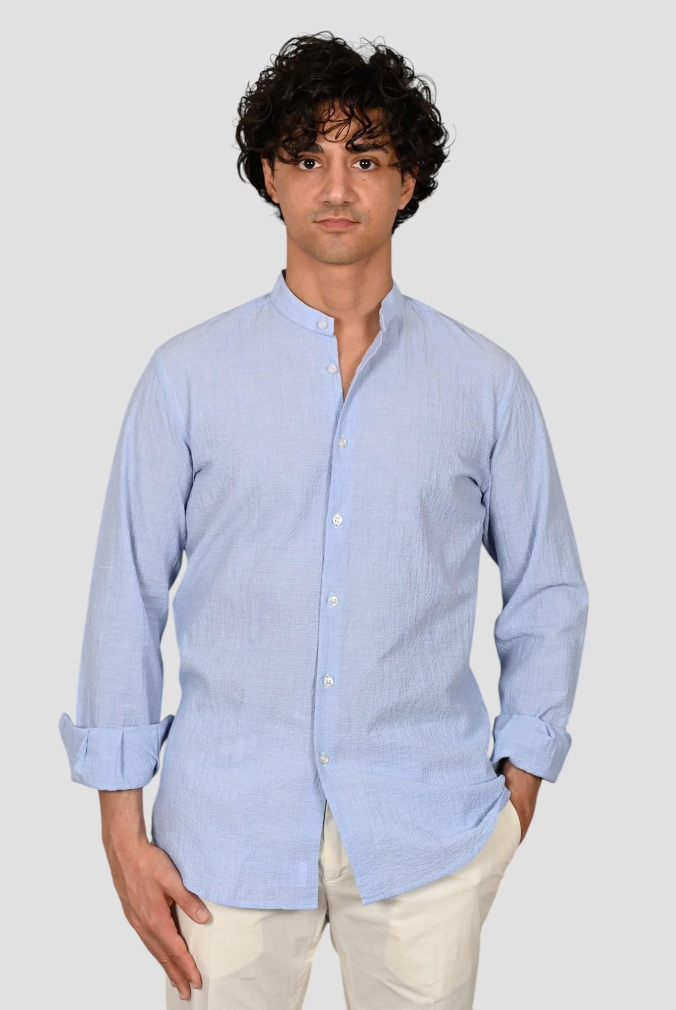 Camicia coreana ZF24 8163 seersucker celeste ZF248163 001 MARCUS