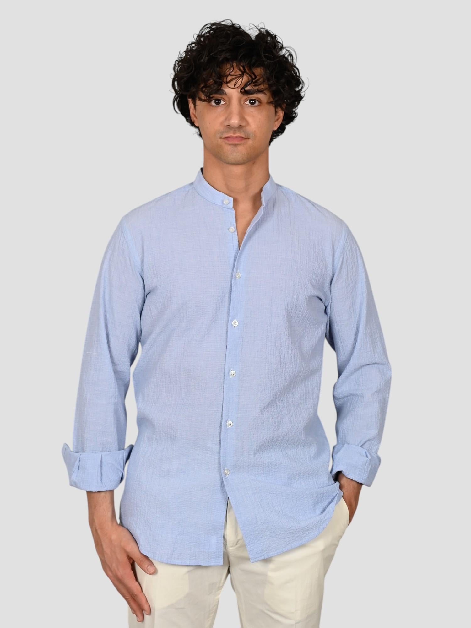 Camicia coreana ZF24 8163 seersucker celeste ZF248163 001 MARCUS