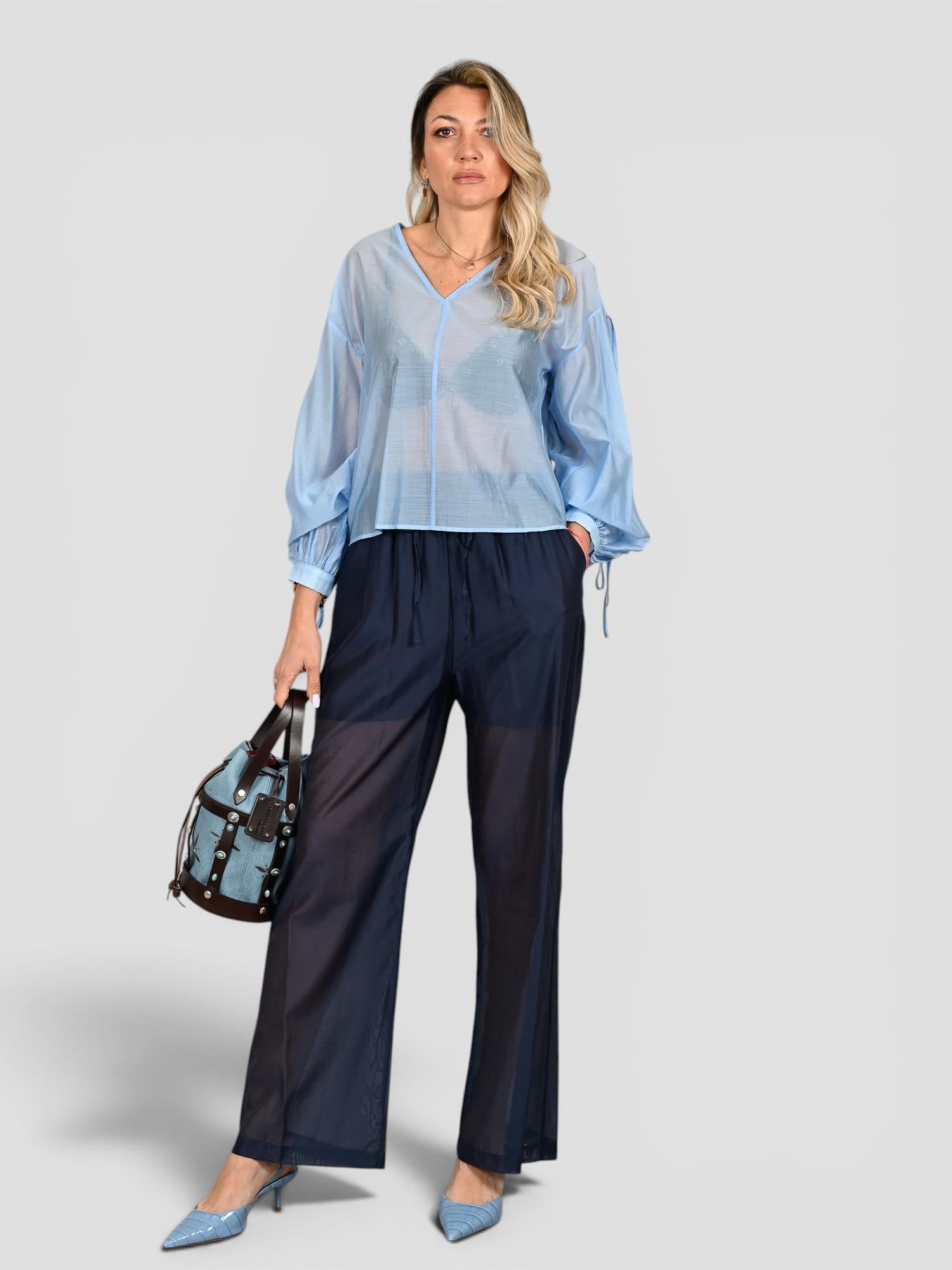 Pantalone blu WW31821 mussola WW31821 BLU WHITE WISE