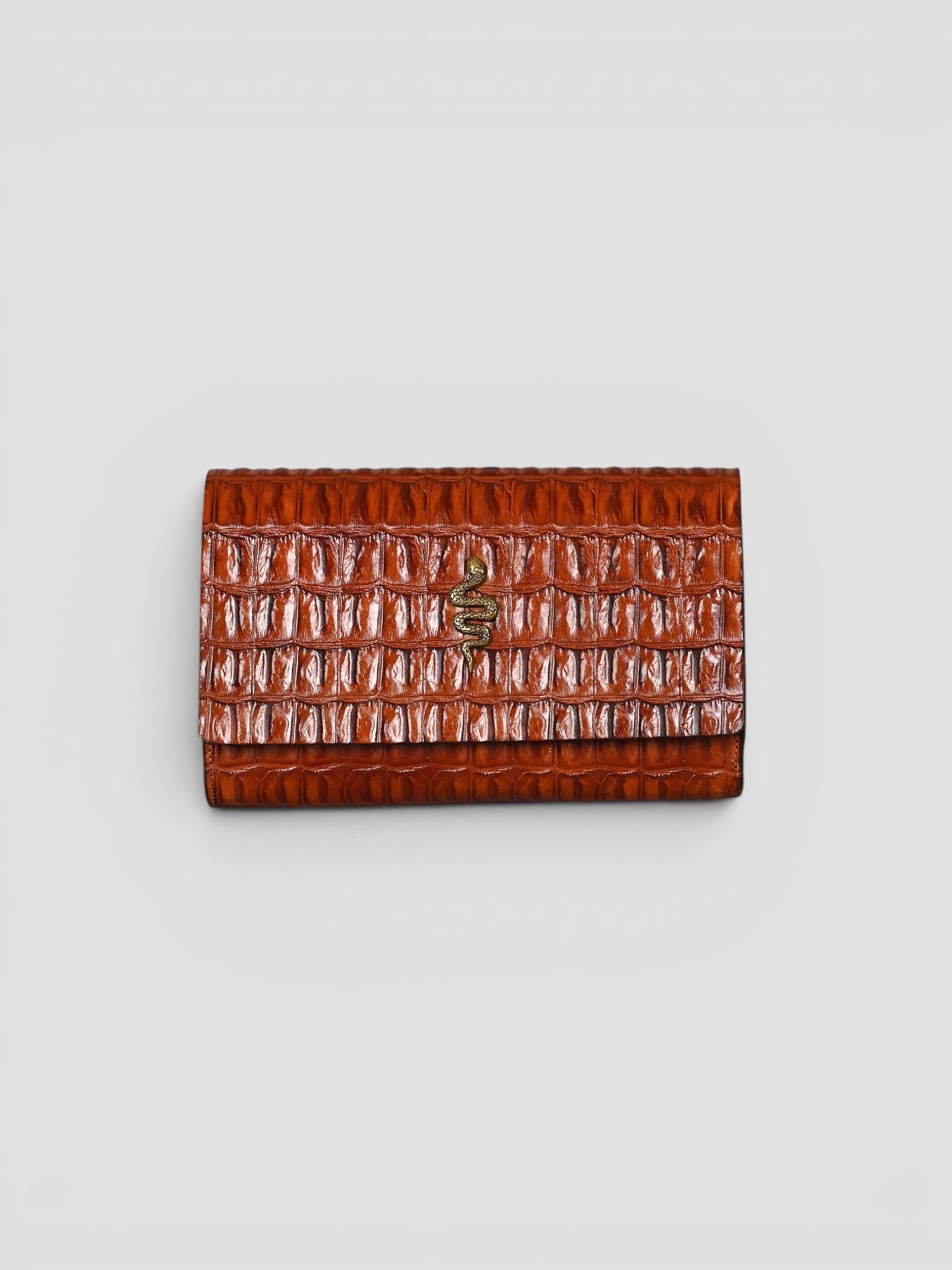 Clutch artigianale in pelle stampa cocco cognac POCHETTE COGNAC ALBERTO LUTI