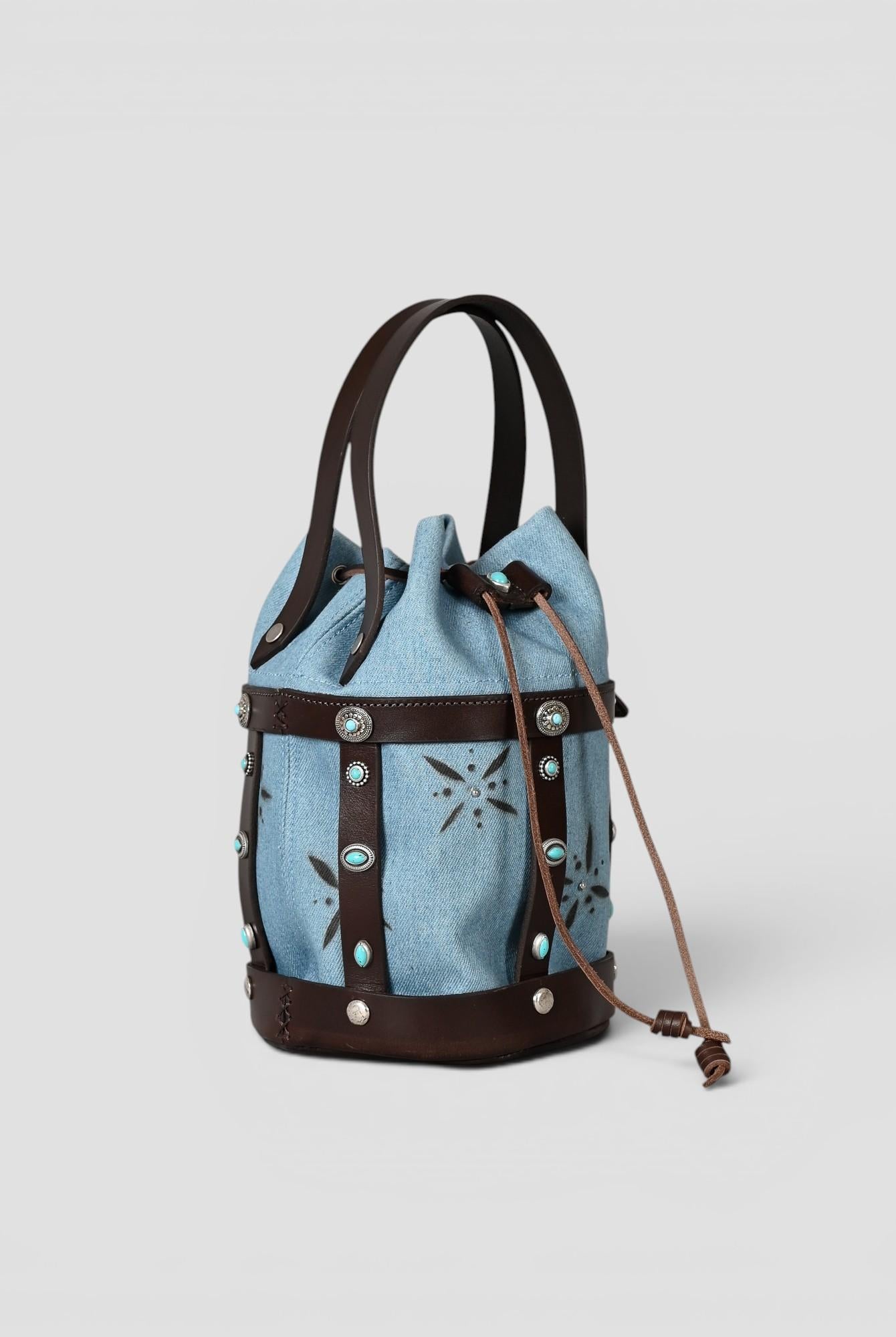 Bucket bag in pelle e denim artigianale CESTINO DENIM ALBERTO LUTI