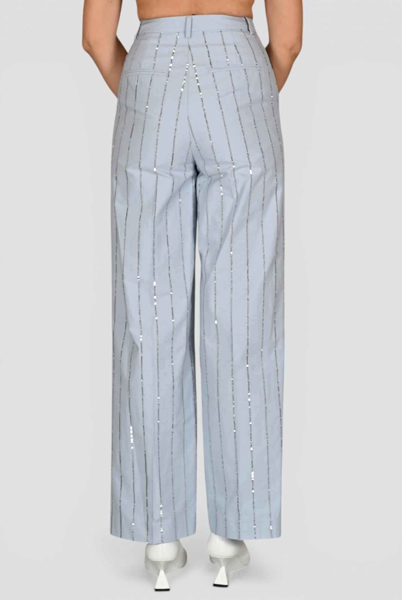 Pantalone sartoriale P062 T006 ricamo paillettes P062-T006 CELESTE ISABELLE BLANCHE PARIS