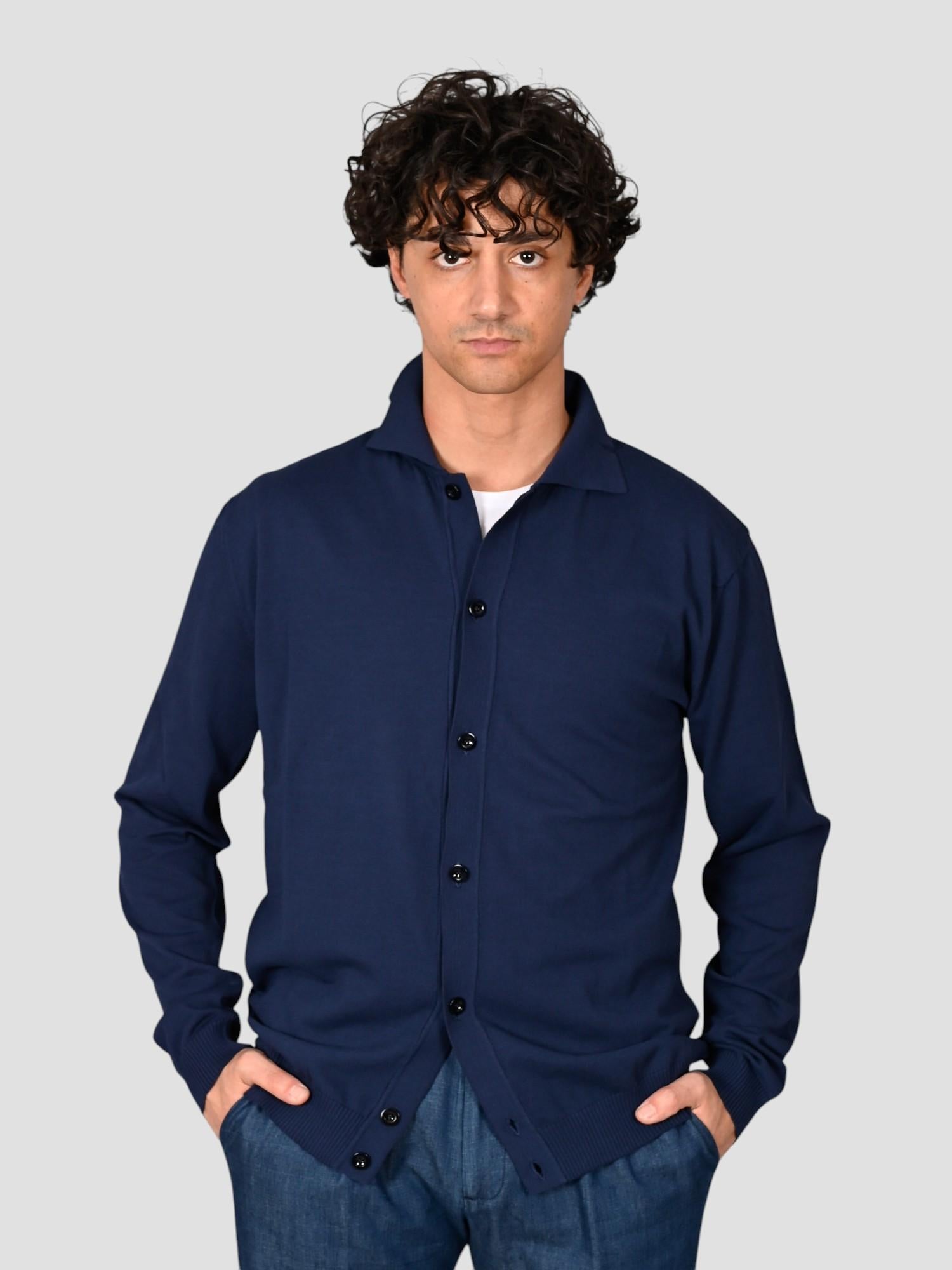 Cardigan camicia WO 2035 0023 blu WO 2035 0023 BLU WOOL & CO.