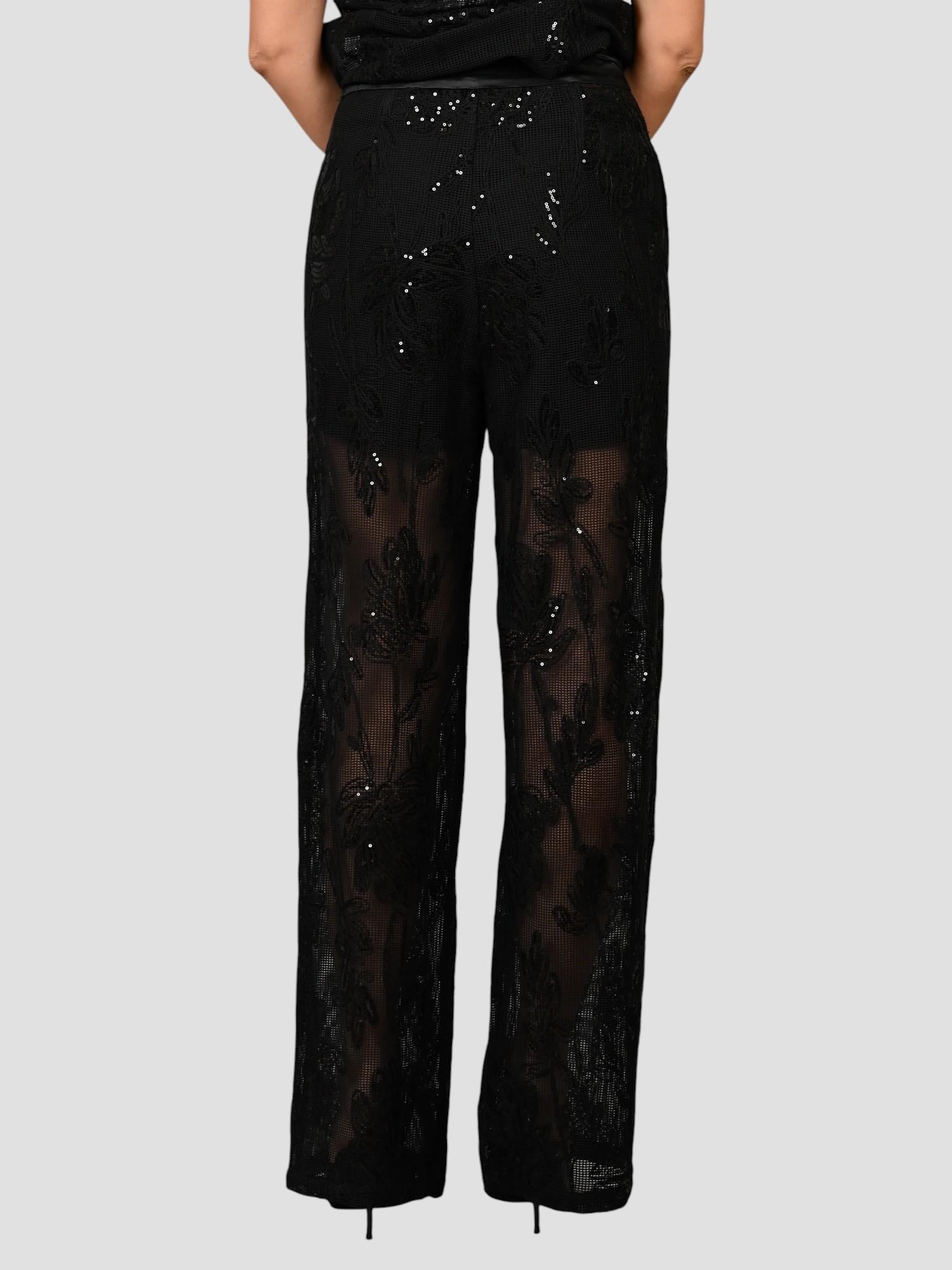 Pantalone nero P161 T016 ricamato paillettes P161-T016 NERO ISABELLE BLANCHE PARIS