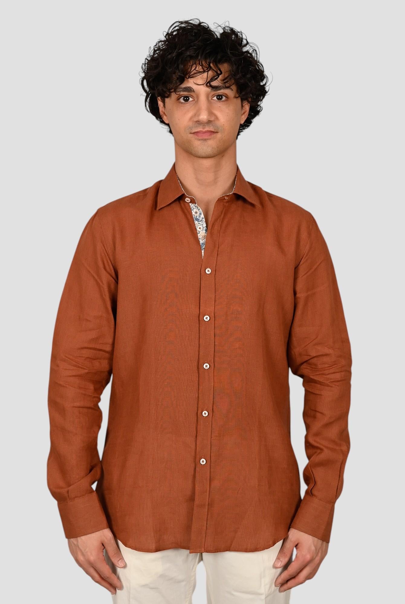 Camicia marrone TA64 4837 puro lino TA644837 MARRONE MARCUS