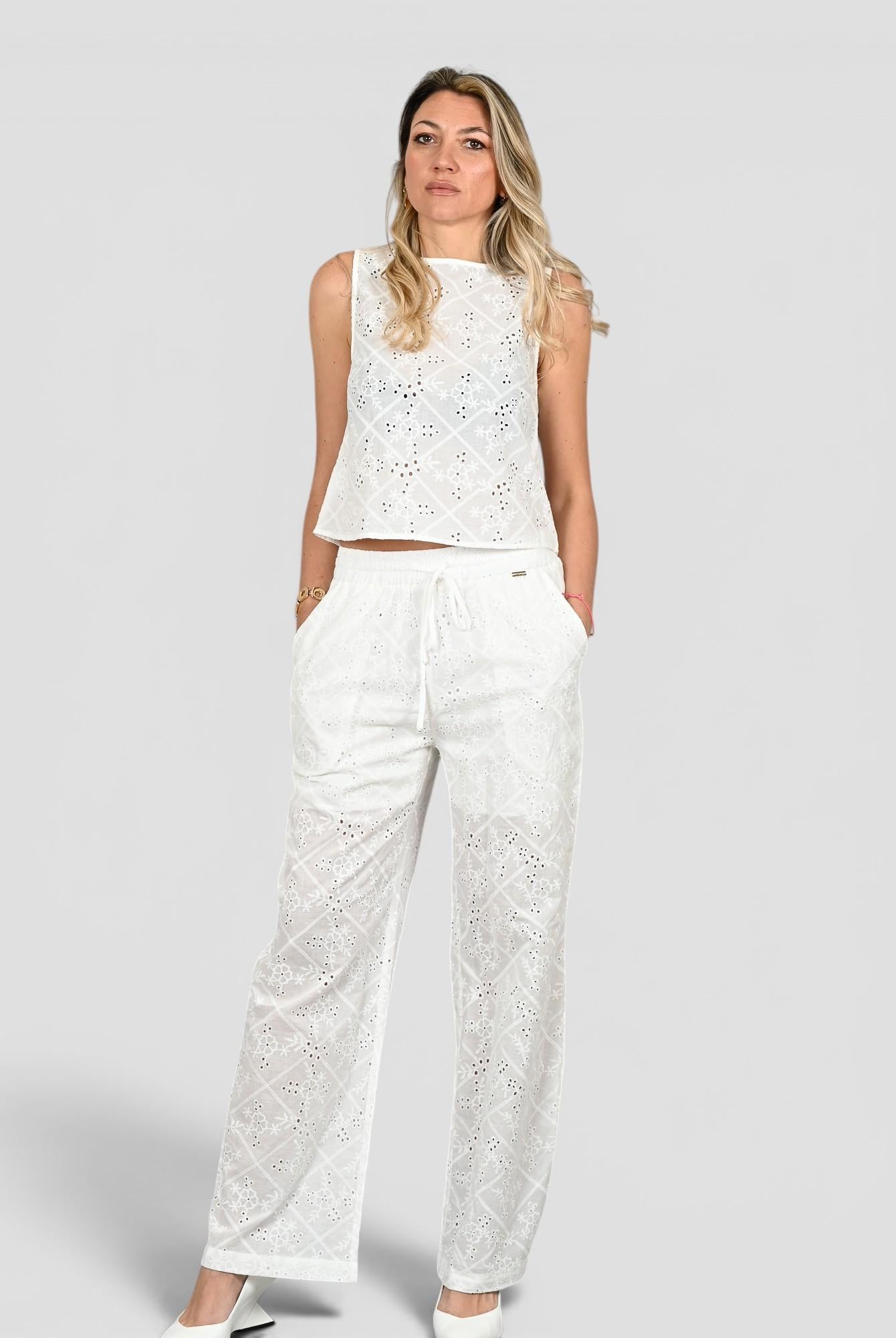 Casacca top WW31501 bianco pizzo sangallo WW31501 BIANCO WHITE WISE