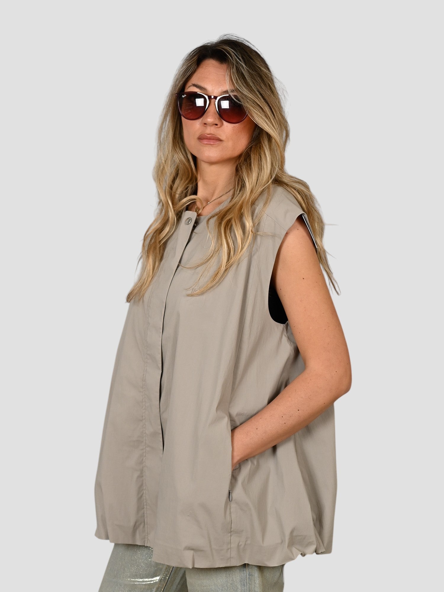 Gilet blazer J015 T002 taupe palloncino J015-T002 TAUPE ISABELLE BLANCHE PARIS 