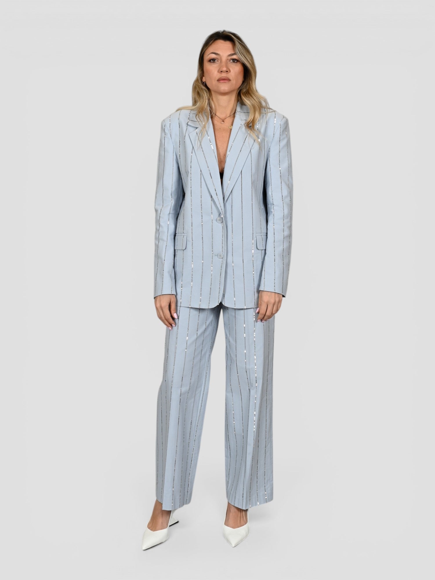 Blazer sartoriale J058 T006 ricamo paillettes J058-T006 CELESTE ISABELLE BLANCHE PARIS 