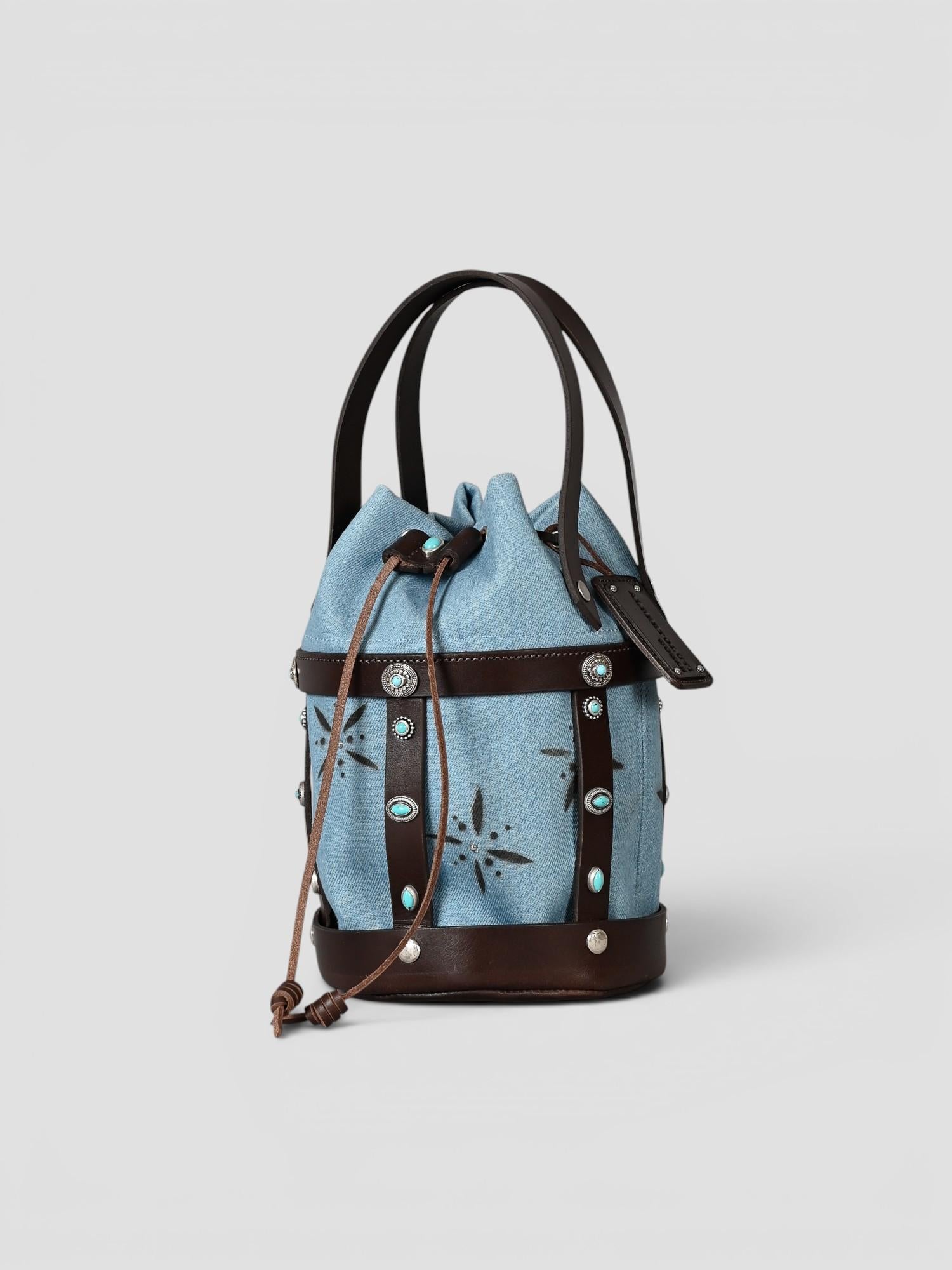 Bucket bag in pelle e denim artigianale CESTINO DENIM ALBERTO LUTI 