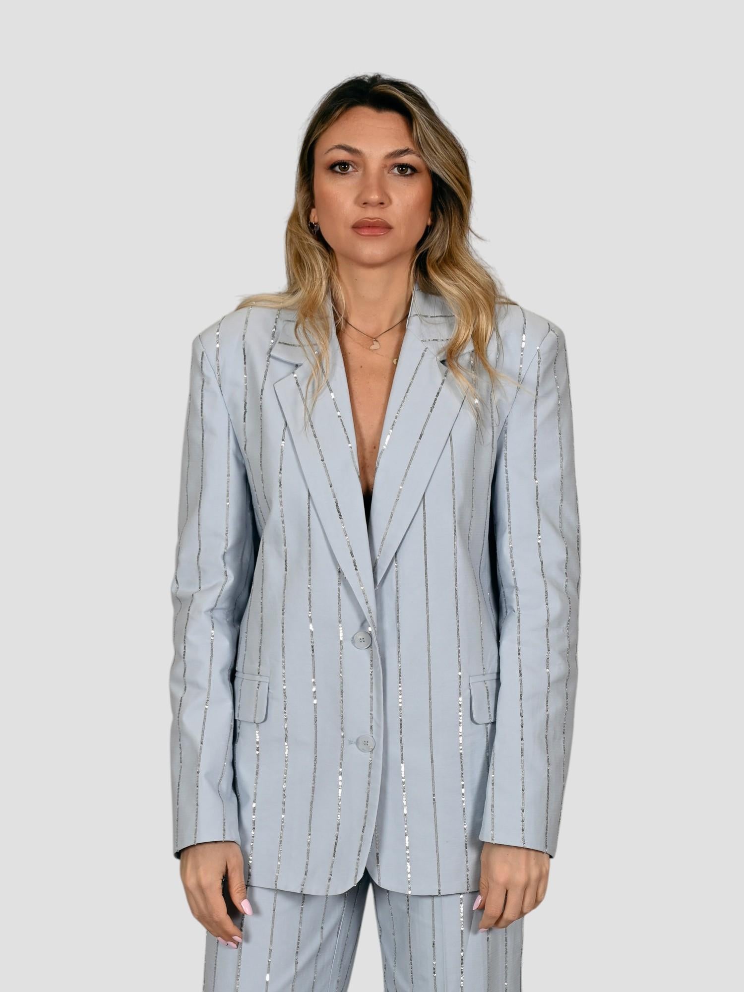 Blazer sartoriale J058 T006 ricamo paillettes J058-T006 CELESTE ISABELLE BLANCHE PARIS 