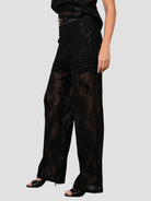 Pantalone nero P161 T016 ricamato paillettes P161-T016 NERO ISABELLE BLANCHE PARIS 