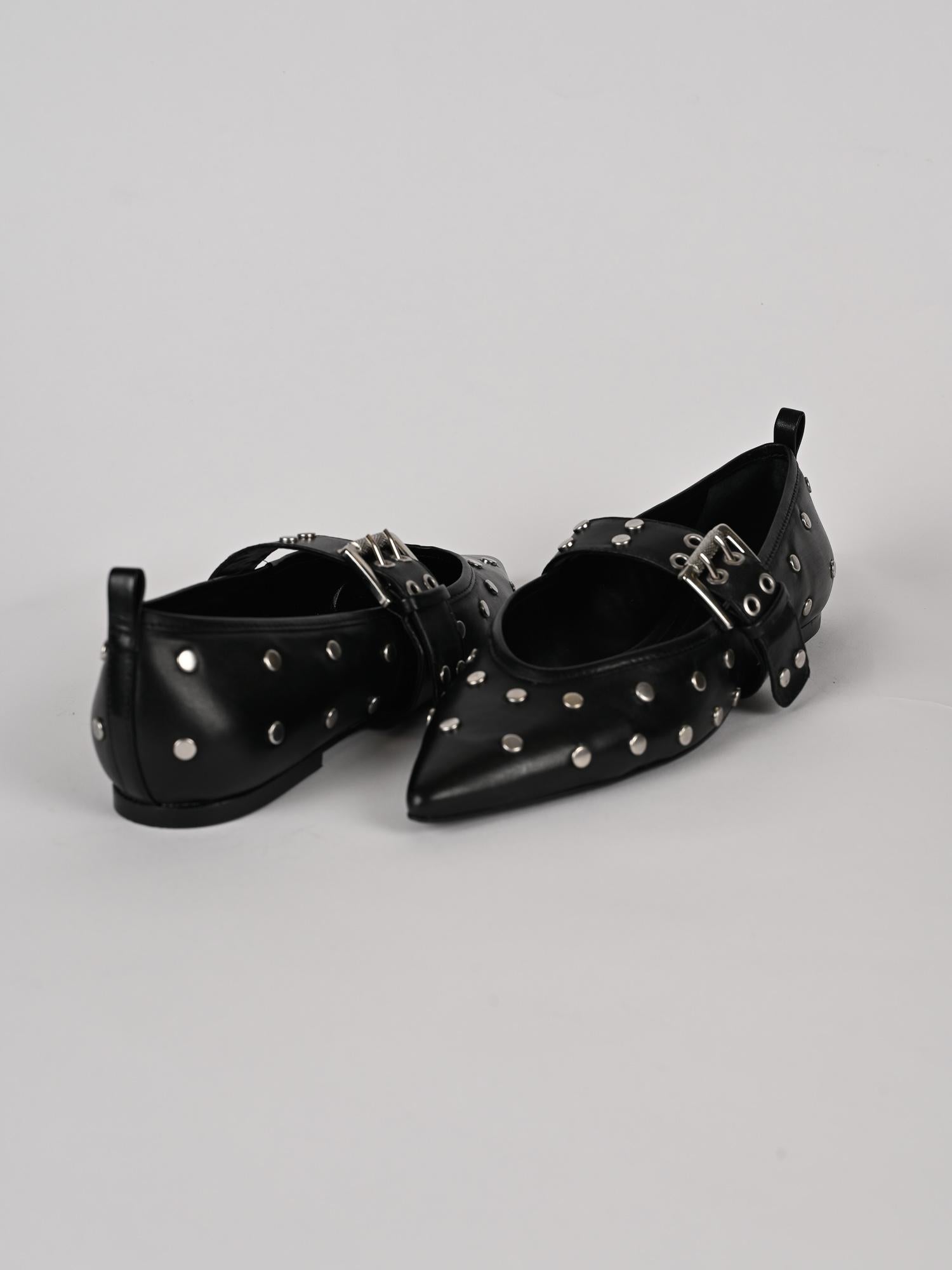 Ballerina donna nera borchiata in pelle S22006003 80001 SCHUTZ 