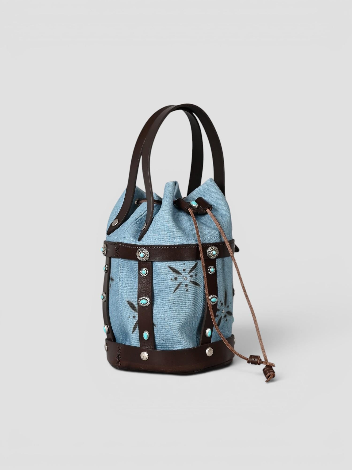 Bucket bag in pelle e denim artigianale CESTINO DENIM ALBERTO LUTI 