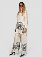 Pantalone raso WW31807 stampa floreale WW31807 PANNA WHITE WISE 