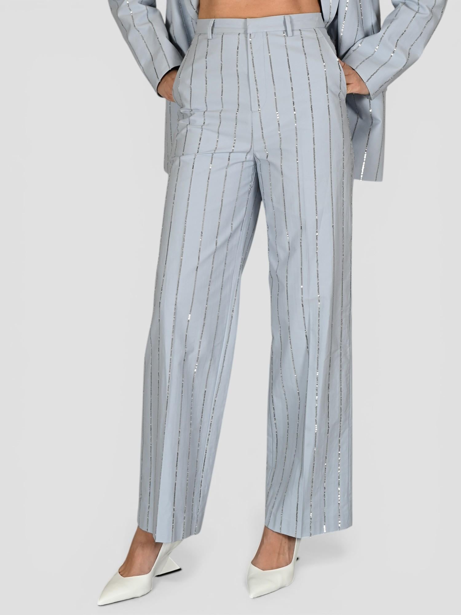 Pantalone sartoriale P062 T006 ricamo paillettes P062-T006 CELESTE ISABELLE BLANCHE PARIS 