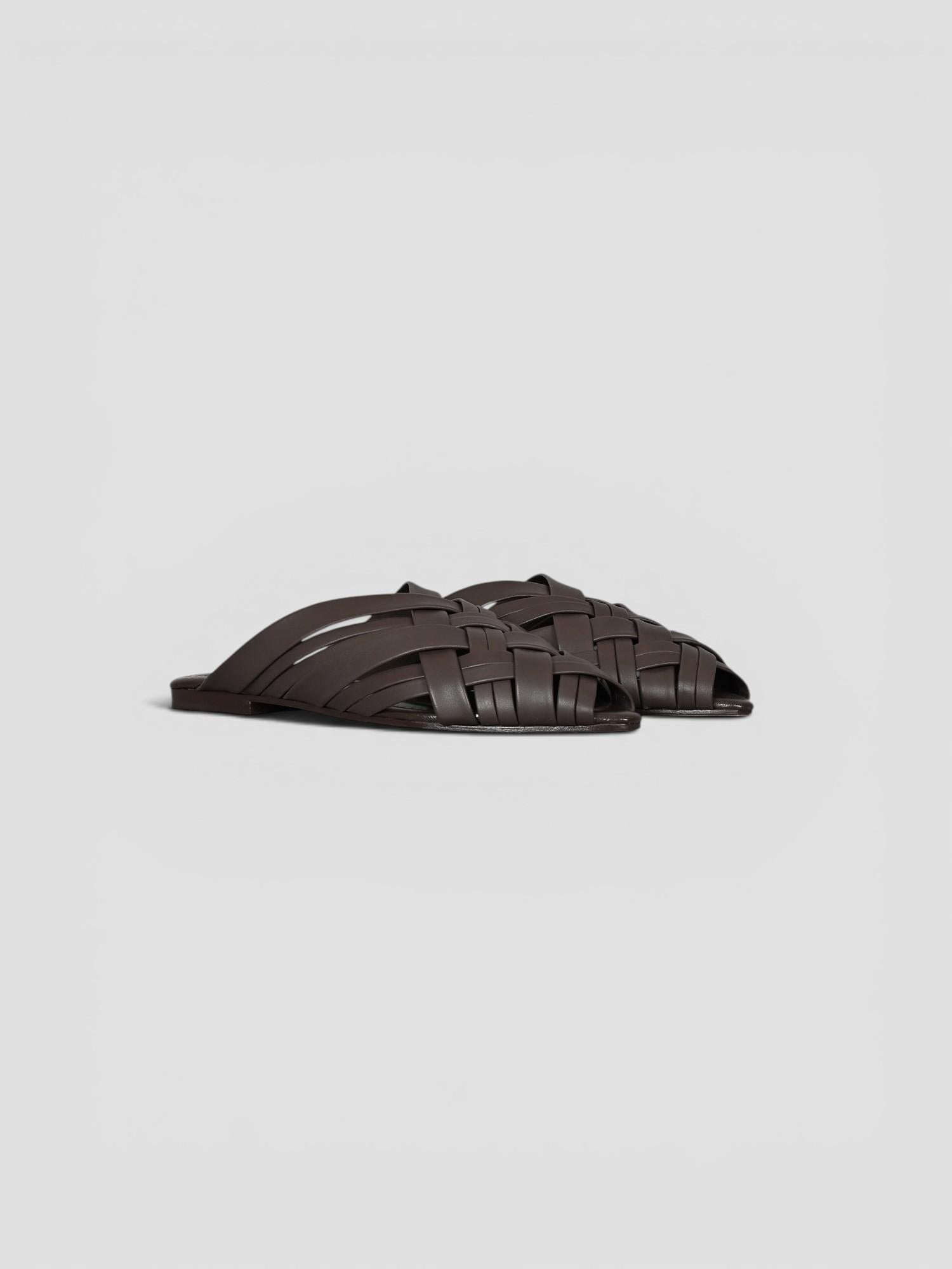 Mule pelle 8565 CHOCOLATE intrecciata fascia larga 8565 CHOCOLATE CORRIDONI MILANO 