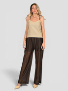 Pantalone marrone WW31821 mussola WW31821 MARRONE WHITE WISE 