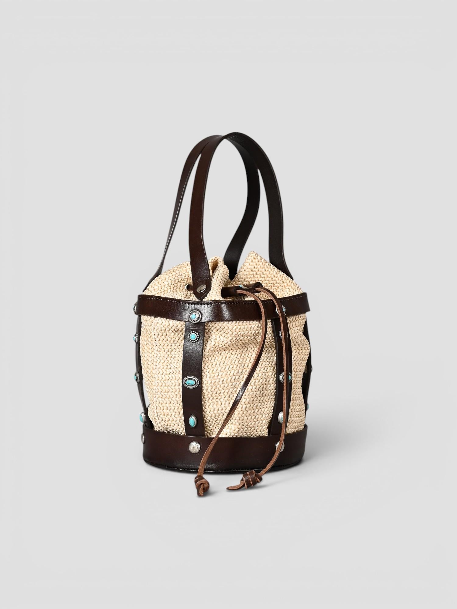 Bucket bag in pelle e rafia artigianale CESTINO RAFIA ALBERTO LUTI 